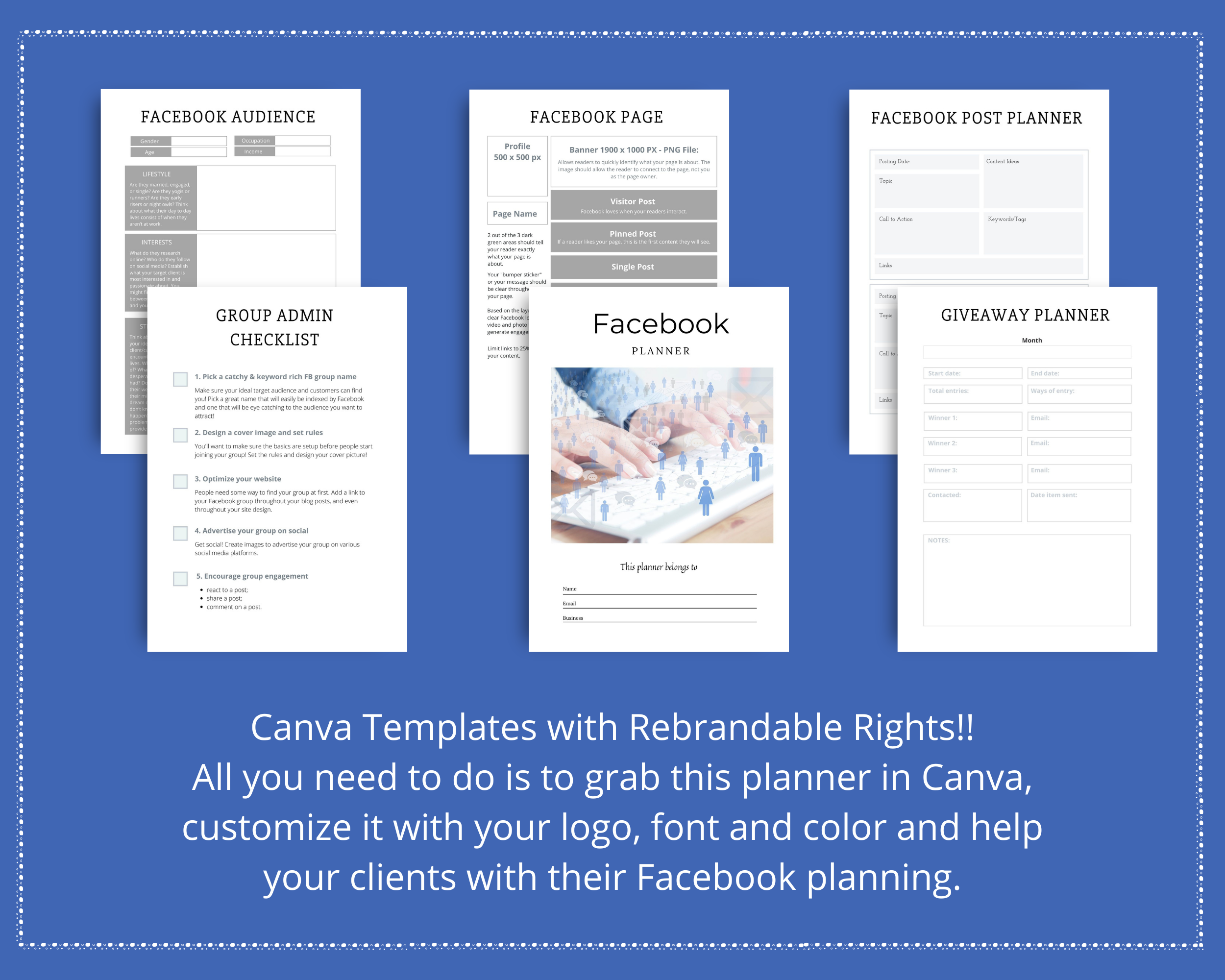 Editable Facebook Planner in Canva | Commercial Use