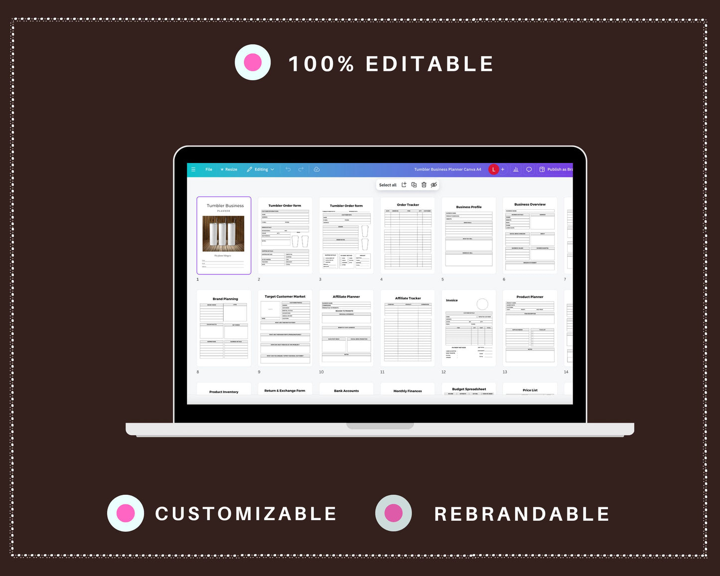 Editable Tumbler Business Planner in Canva | Commercial Use