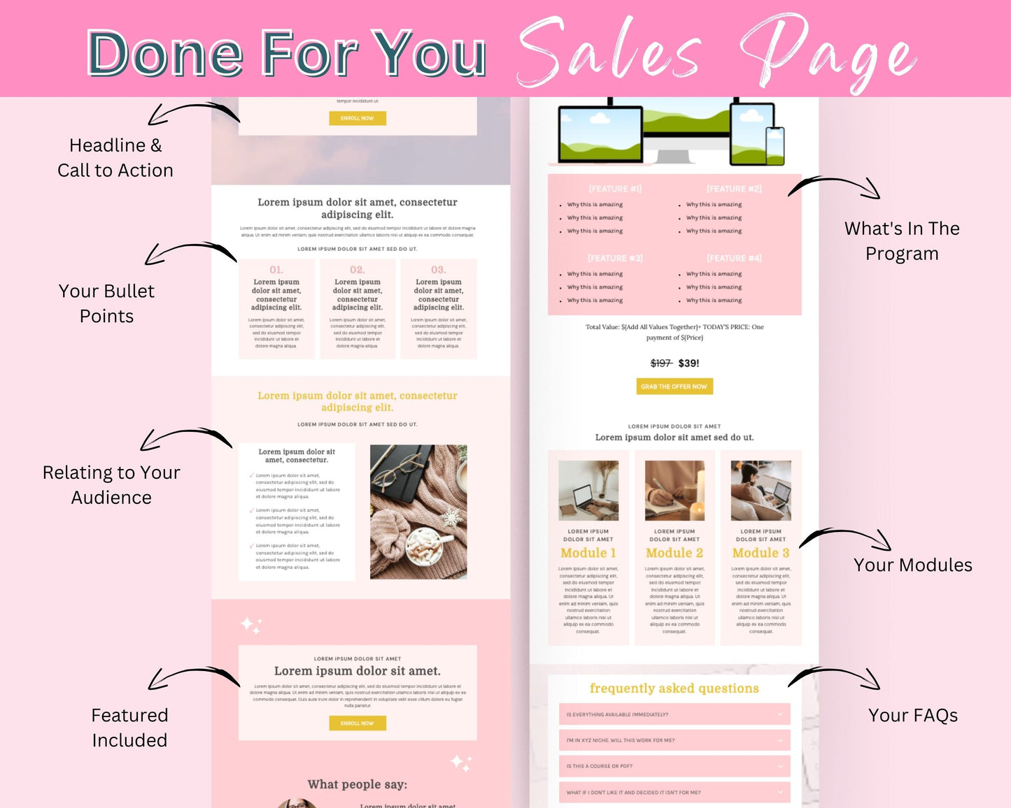 Pink and Gold Sales Page Template in ThriveCart