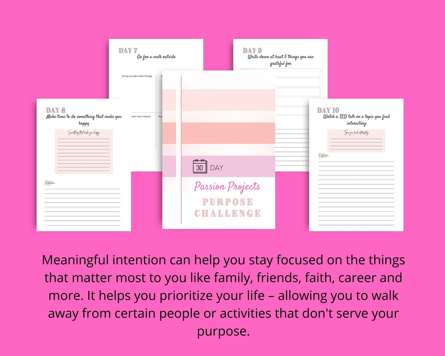 30-Day Passion Projects Purpose Challenge | Editable Canva Template A4 Size
