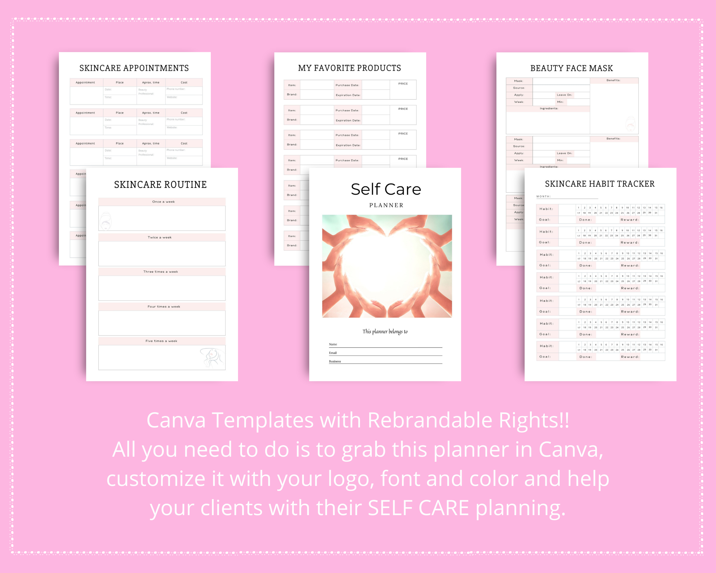 Editable Self Care Planner in Canva | Commercial Use