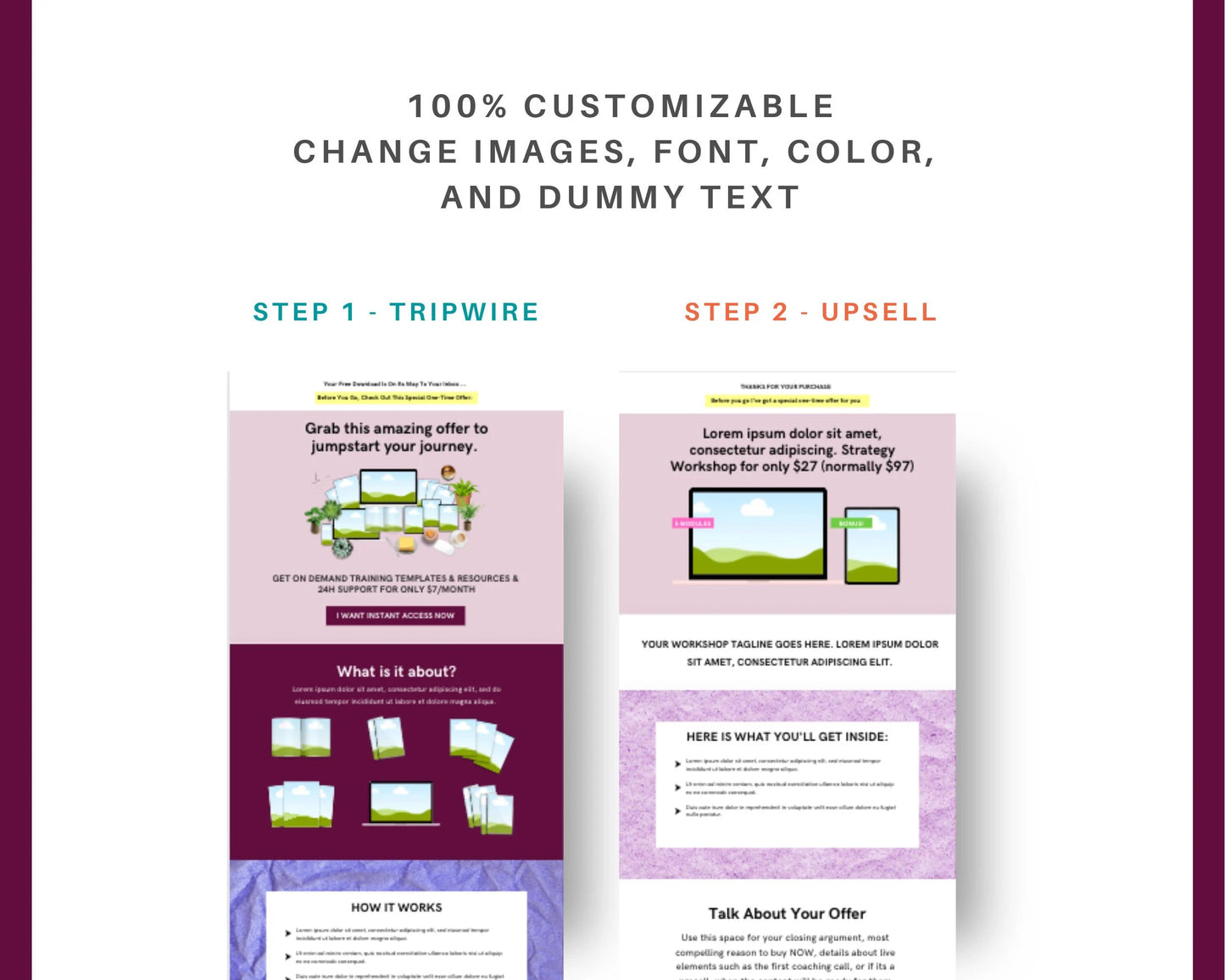 Purple Membership 2-Step Tripwire Sales Funnel in Canva