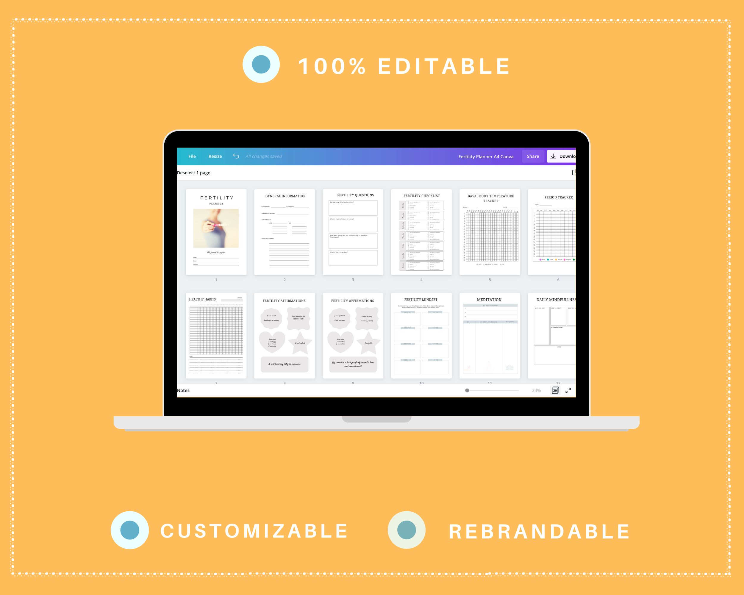 Editable Fertility Planner Templates in Canva | Commercial Use