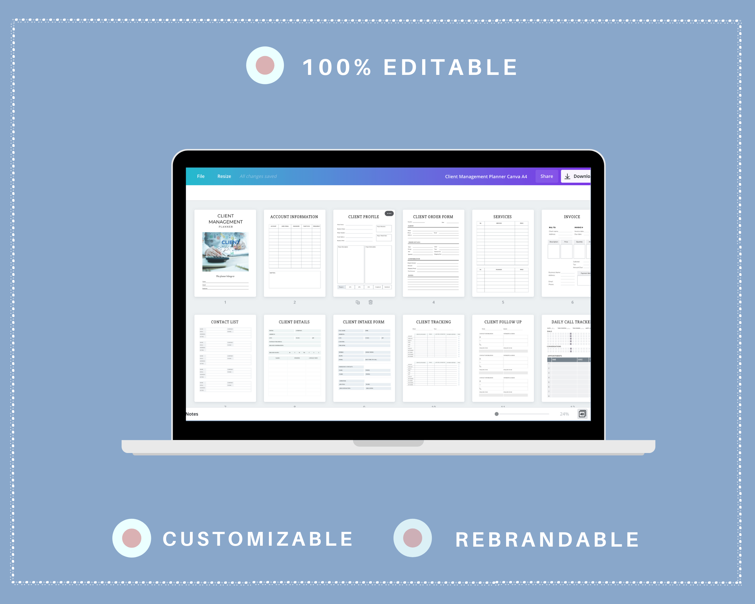 Editable Client Management Planner in Canva | Commercial Use