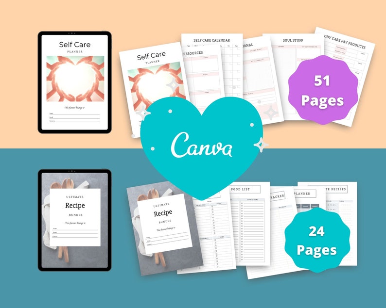 BUNDLE of 7 Wellness Planners in Canva | Customizable | Editable | Commercial Use | Health and Wellness Templates