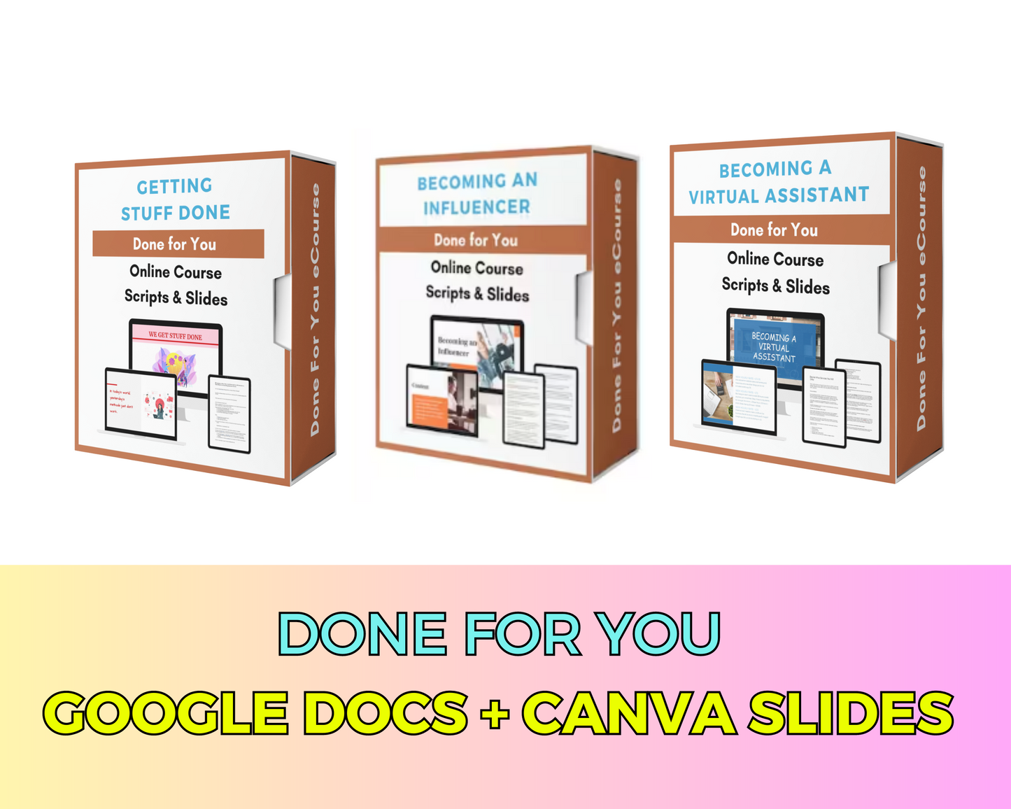 BUNDLE of 11 Professional Courses | Lessons in Google Docs | Done for You Canva Slides