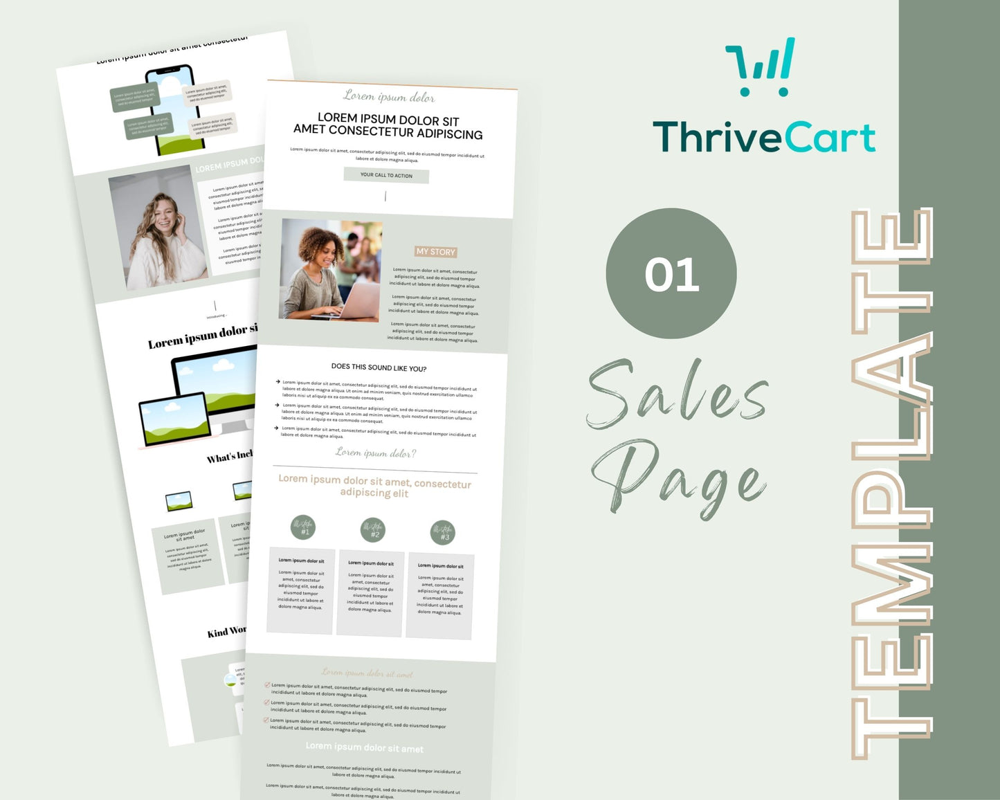 Organic Green ThriveCart 4-Page Sales Funnel Template