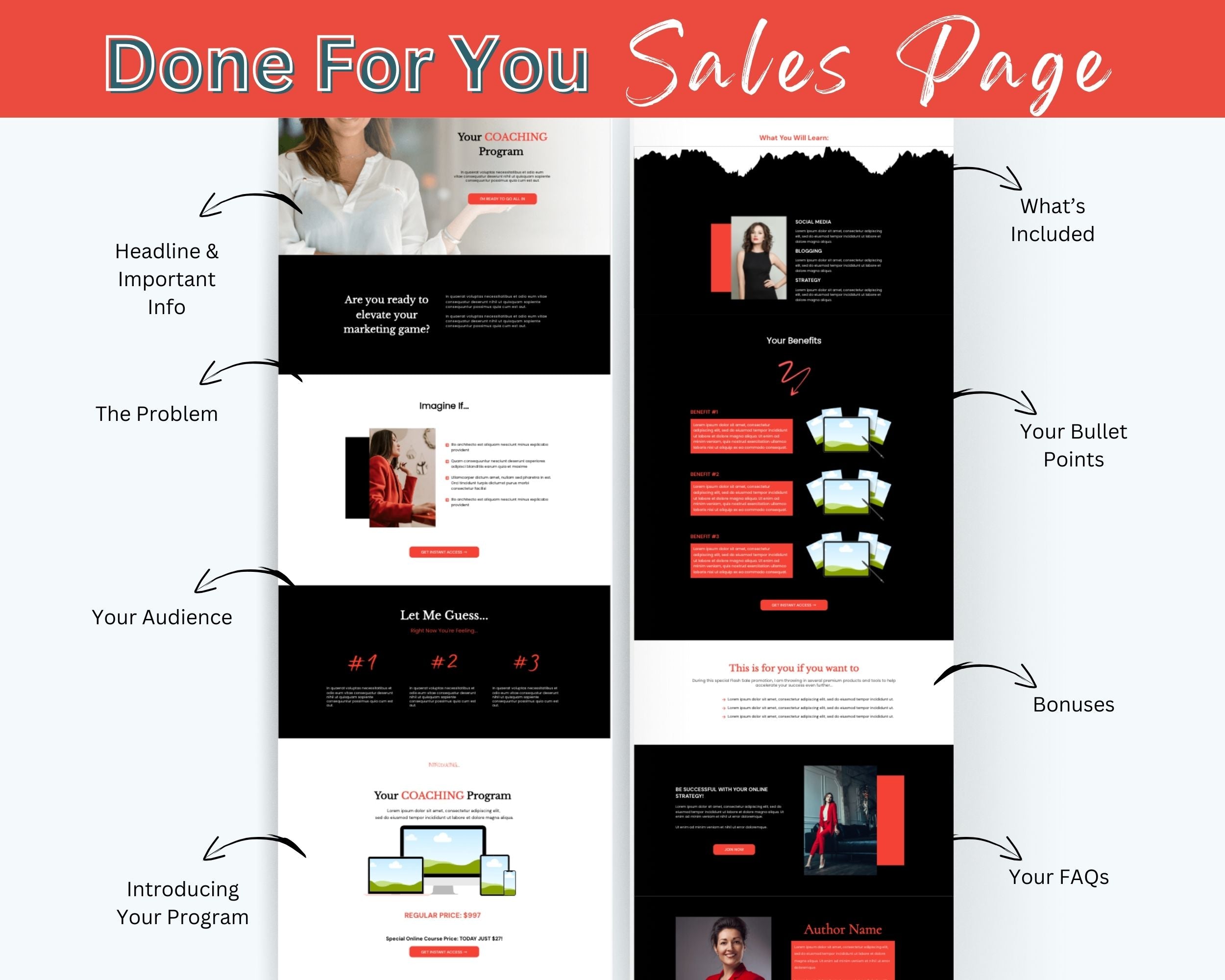 Focal Red Sales Page Template in ThriveCart