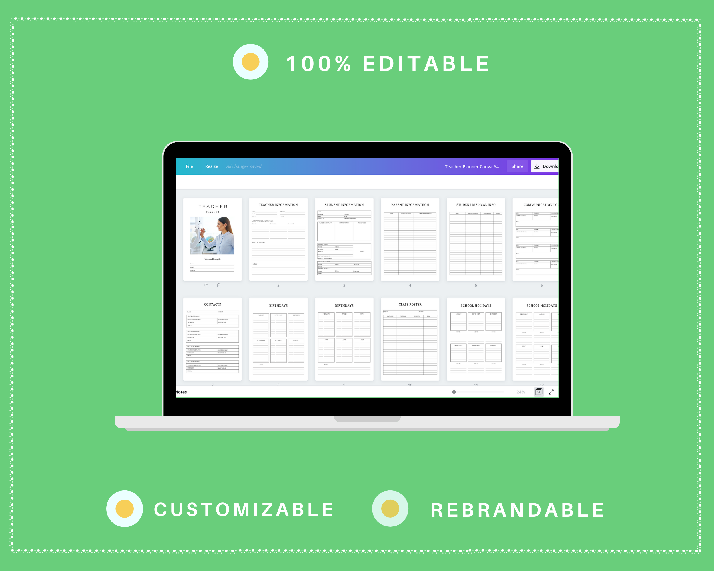 Editable Teacher Planner Templates in Canva | Commercial Use