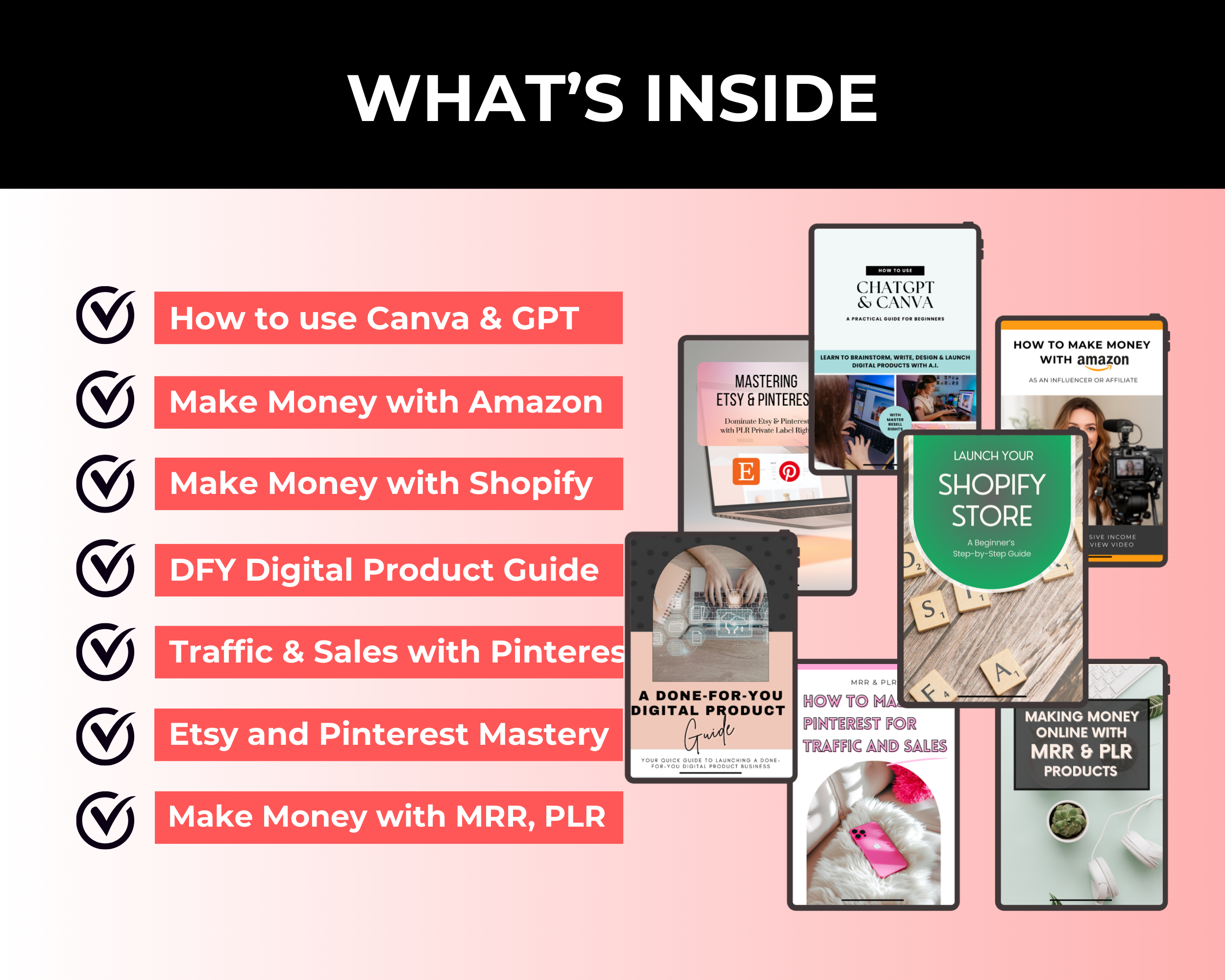 Digital Products Income Bundle of 7 Editable Ebooks in Canva with PLR Rights