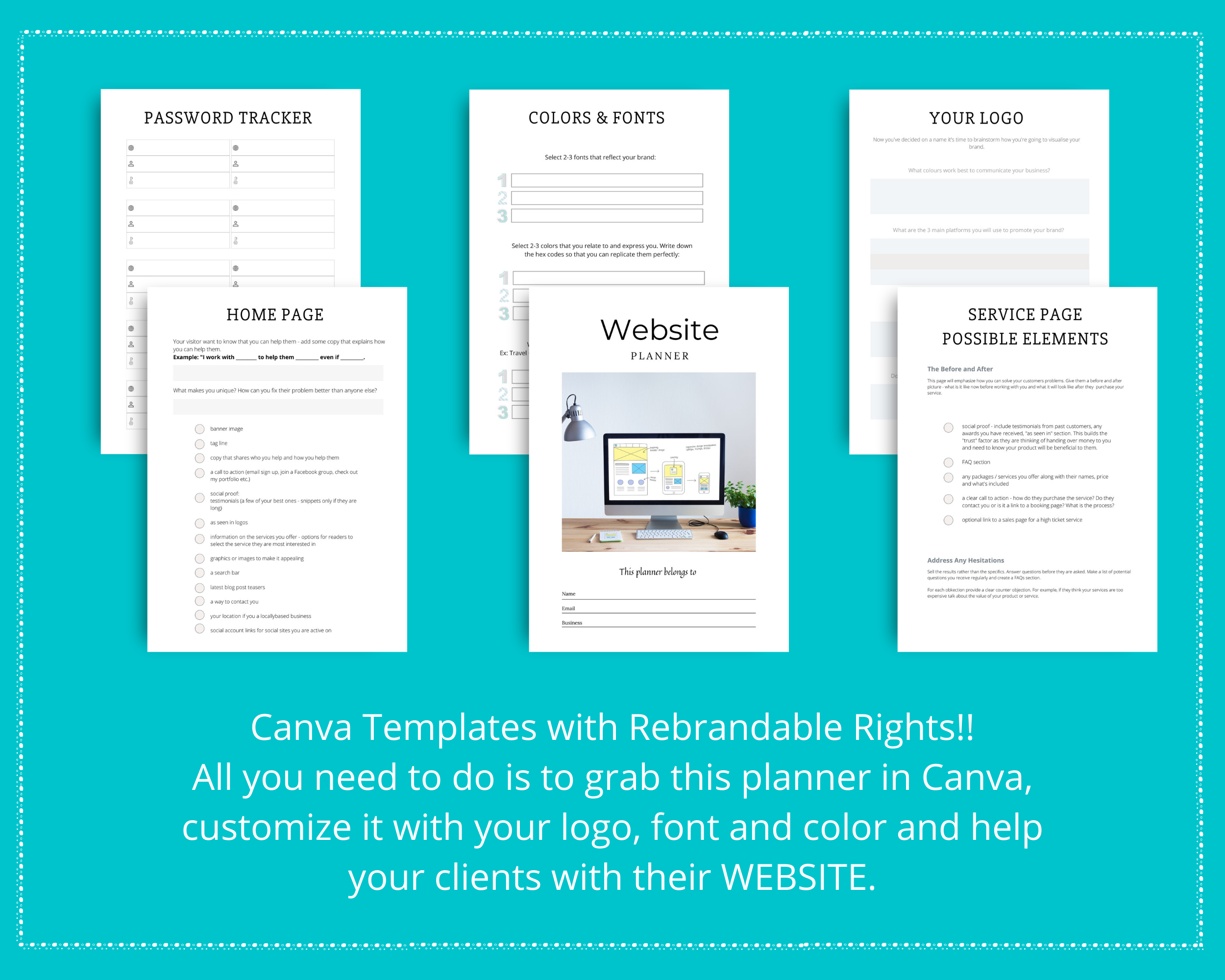 Editable Website Planner Templates in Canva | Commercial Use