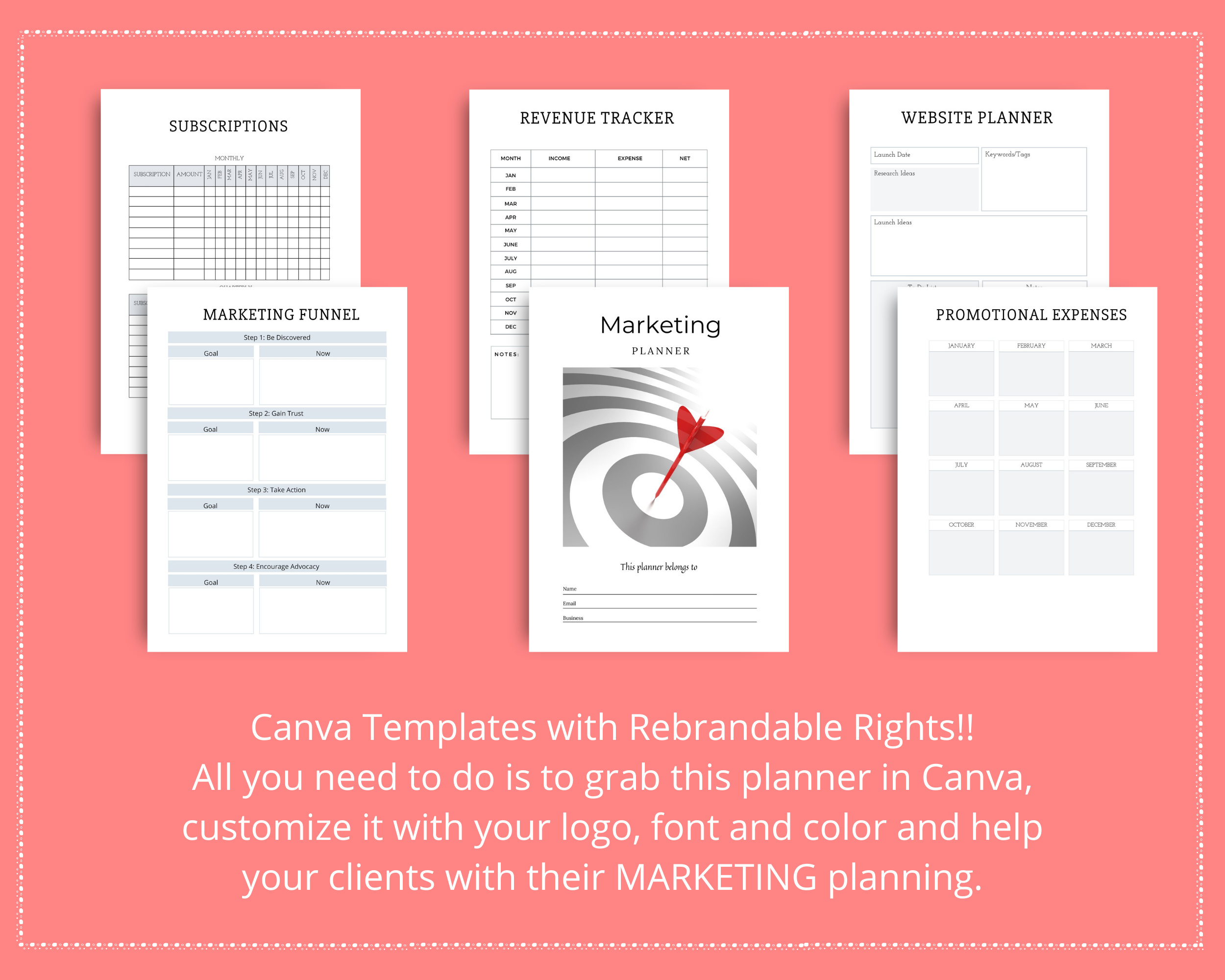 Editable Marketing Planner Templates in Canva | Commercial Use