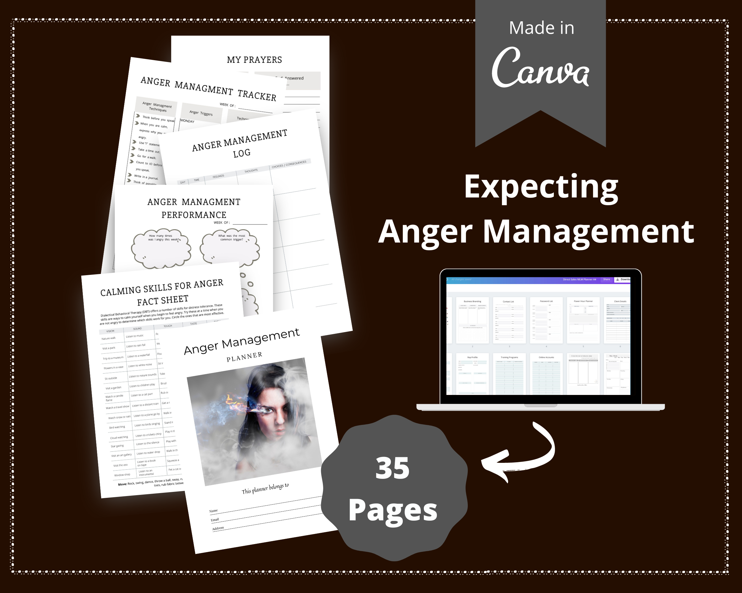 Editable Anger Management Planner in Canva | Commercial Use