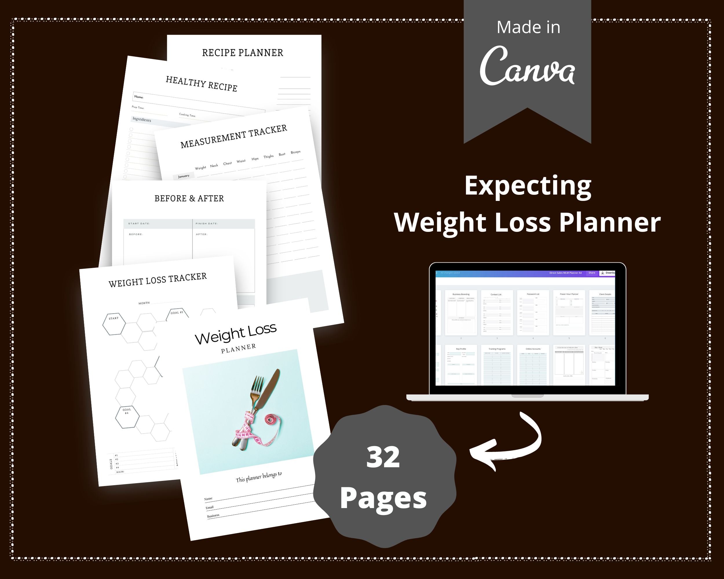 Editable Weight Loss Planner in Canva | Commercial Use