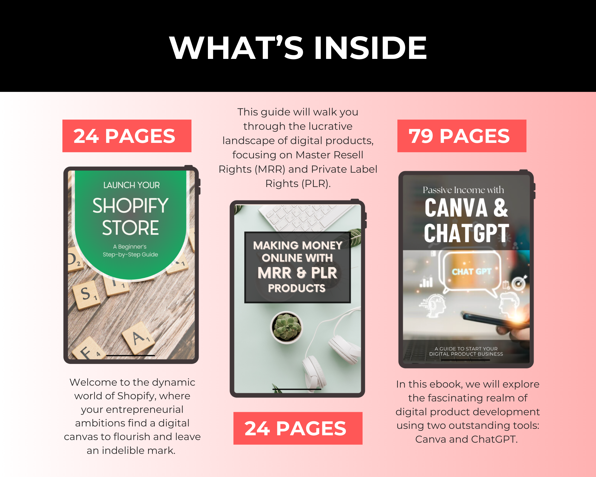 Digital Products Income Bundle of 7 Editable Ebooks in Canva with PLR Rights