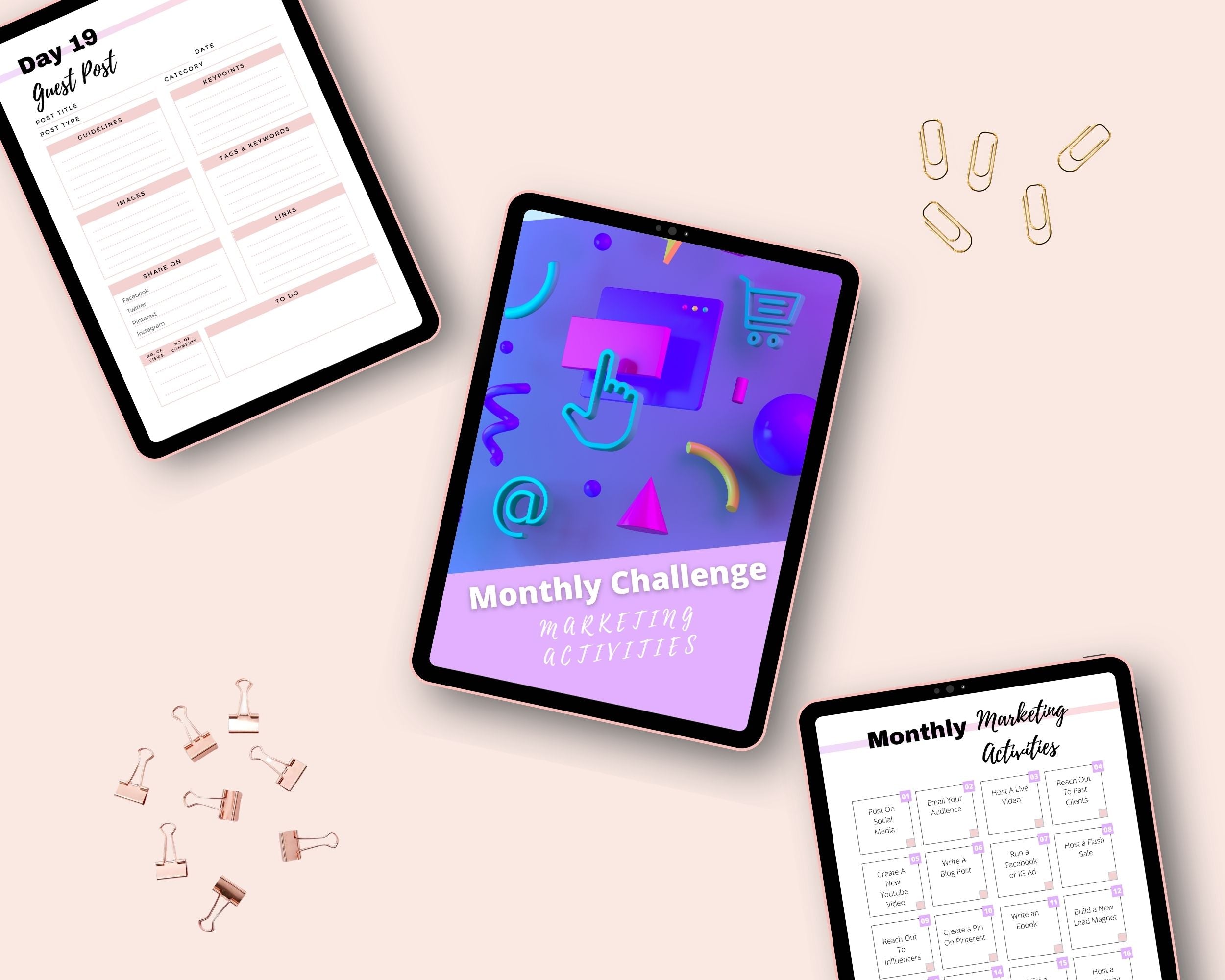 Monthly Marketing Activities Challenge | Editable Canva Template A4 Size