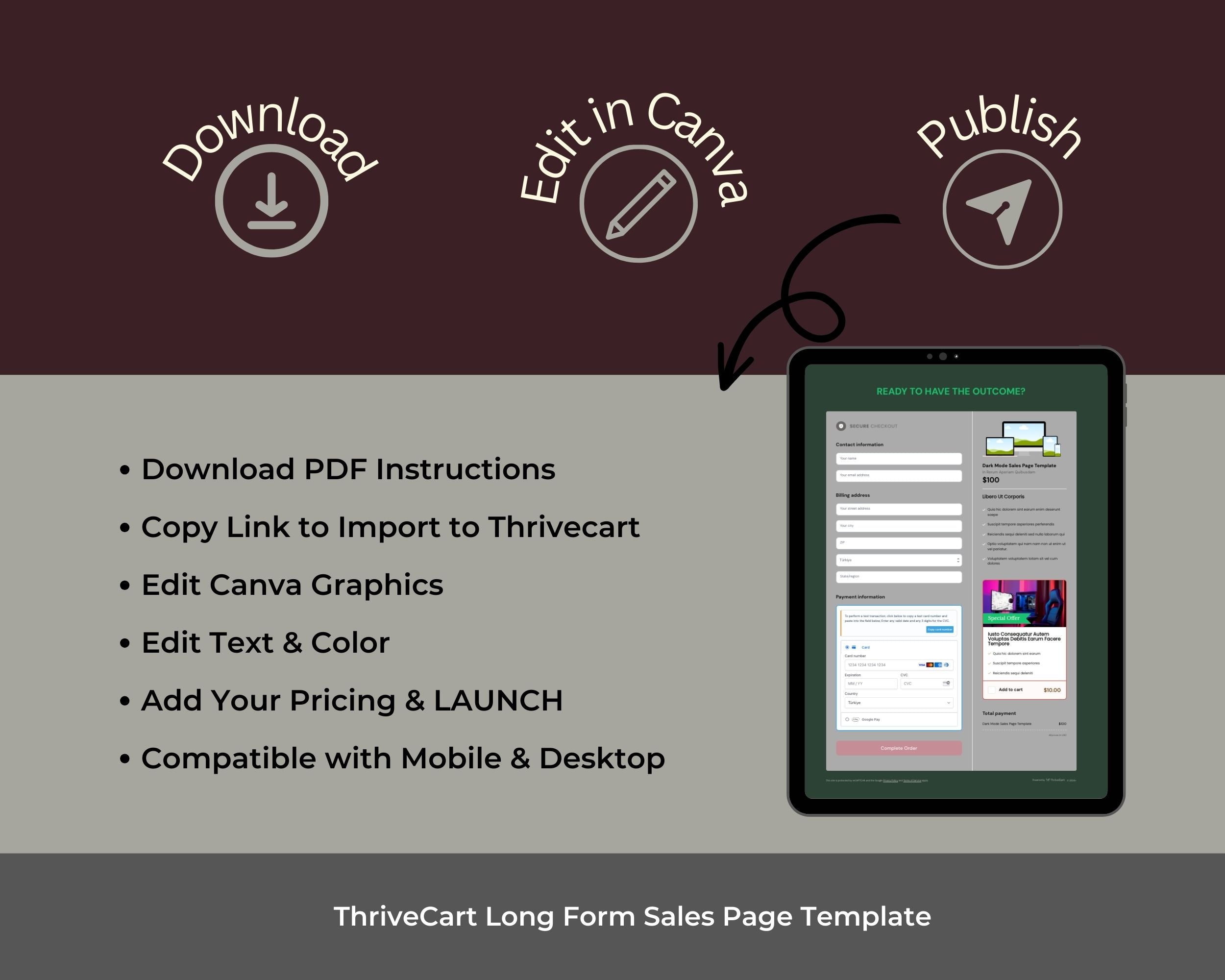 Dark Mode Sales Page Template in ThriveCart