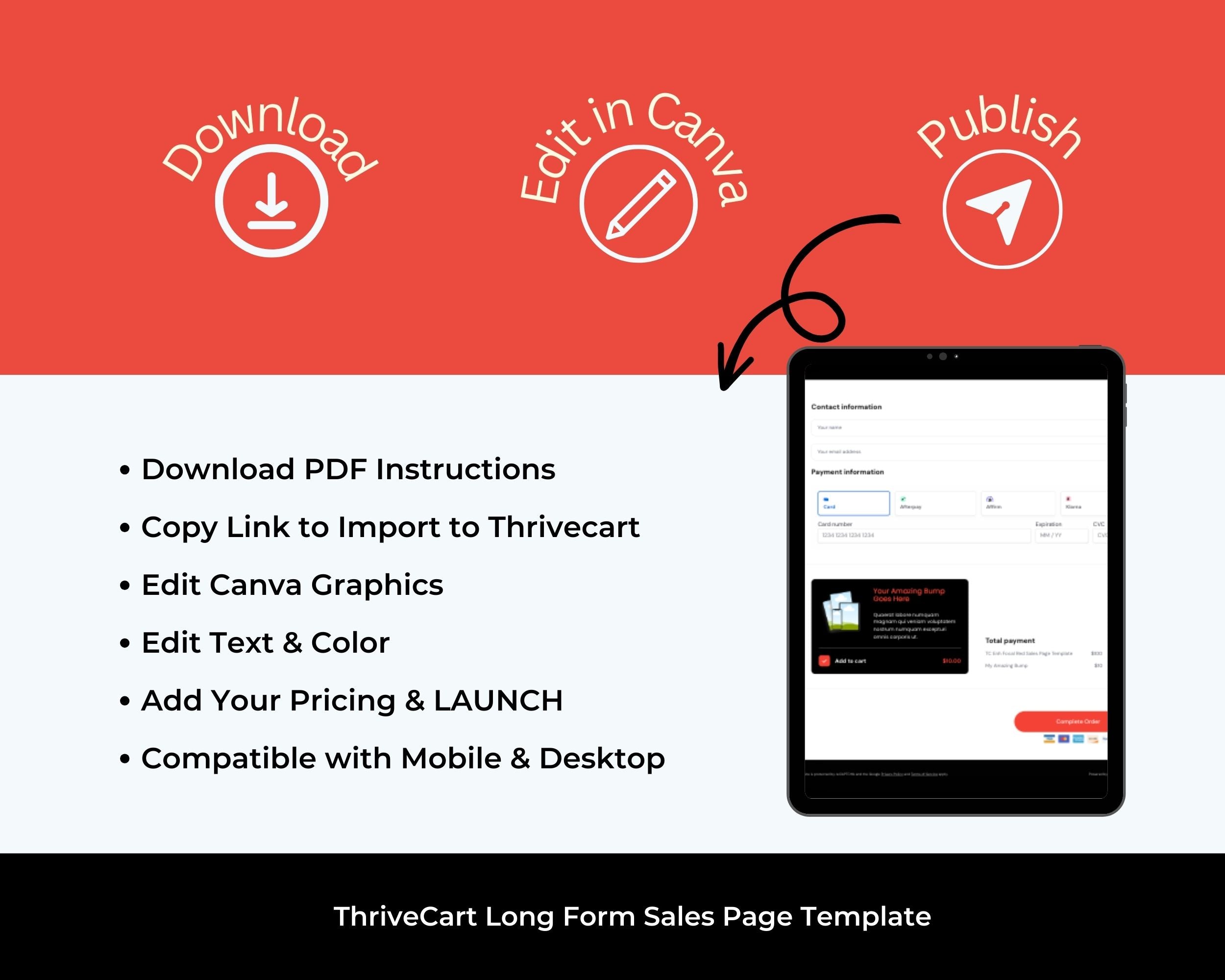 Focal Red Sales Page Template in ThriveCart