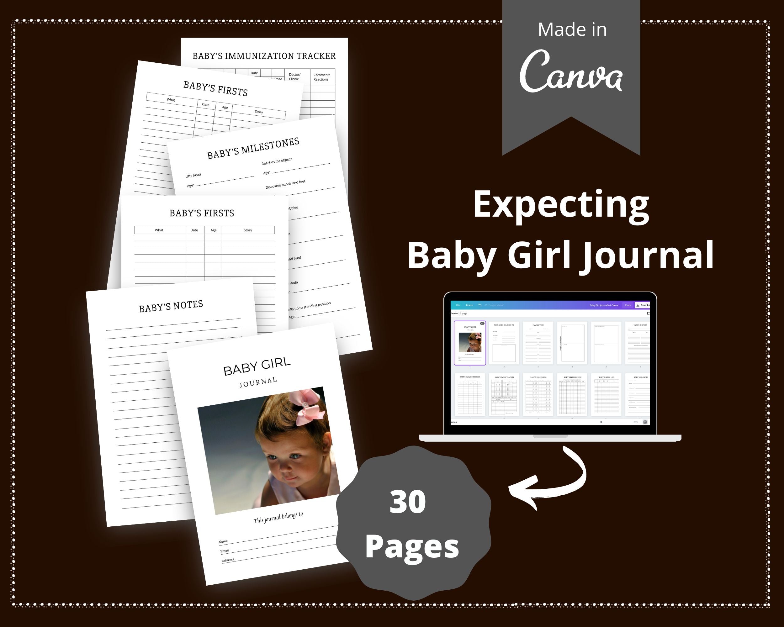 Editable Baby Girl Planner Templates in Canva | Commercial Use