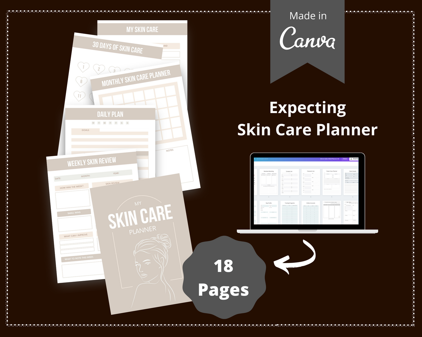 Editable Skin Care Planner in Canva | Canva Template Pack | Commercial Use