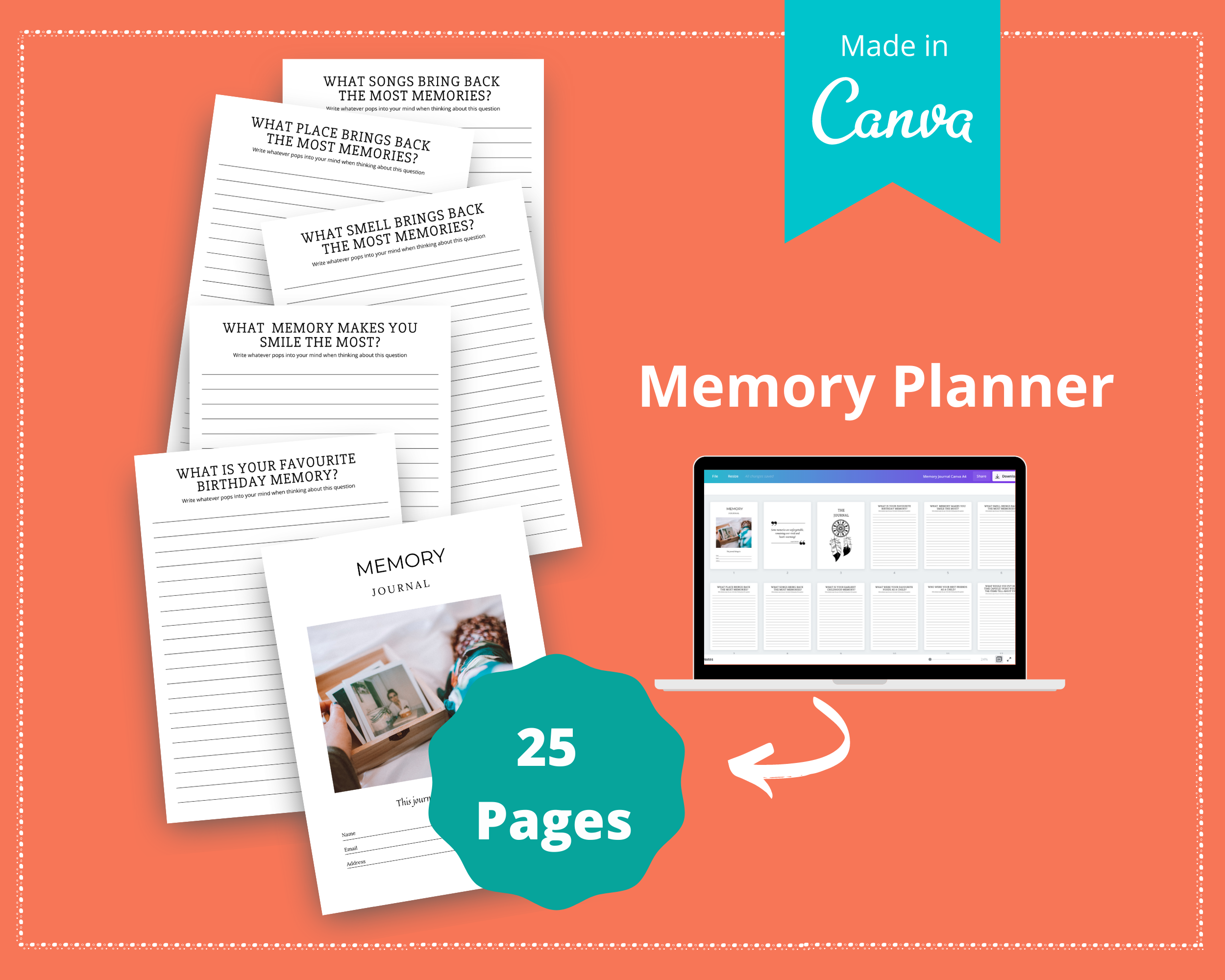 Editable Memory Journal in Canva | Commercial Use