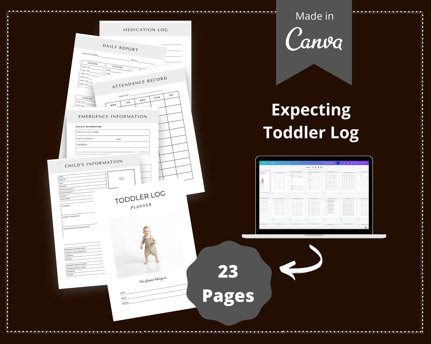 Editable Toddler Log Planner in Canva | Canva Template Pack | Commercial Use