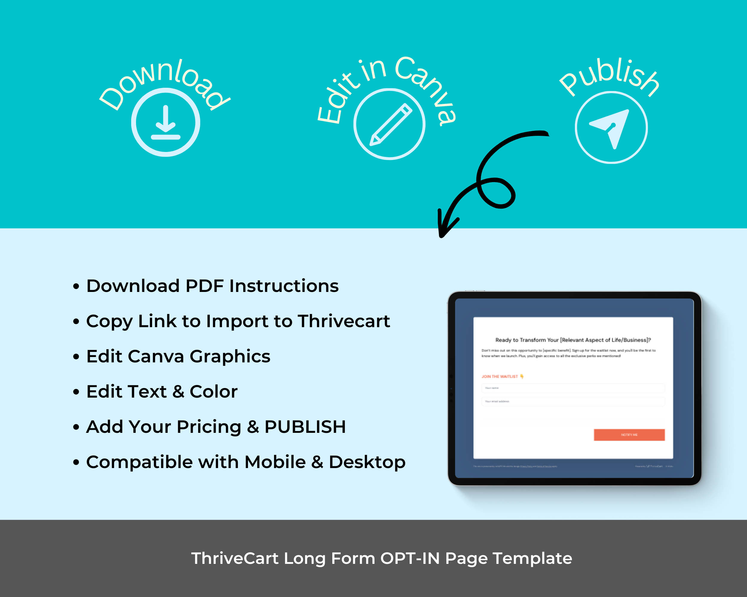 Waitlist in Blue Sales Page Template in ThriveCart