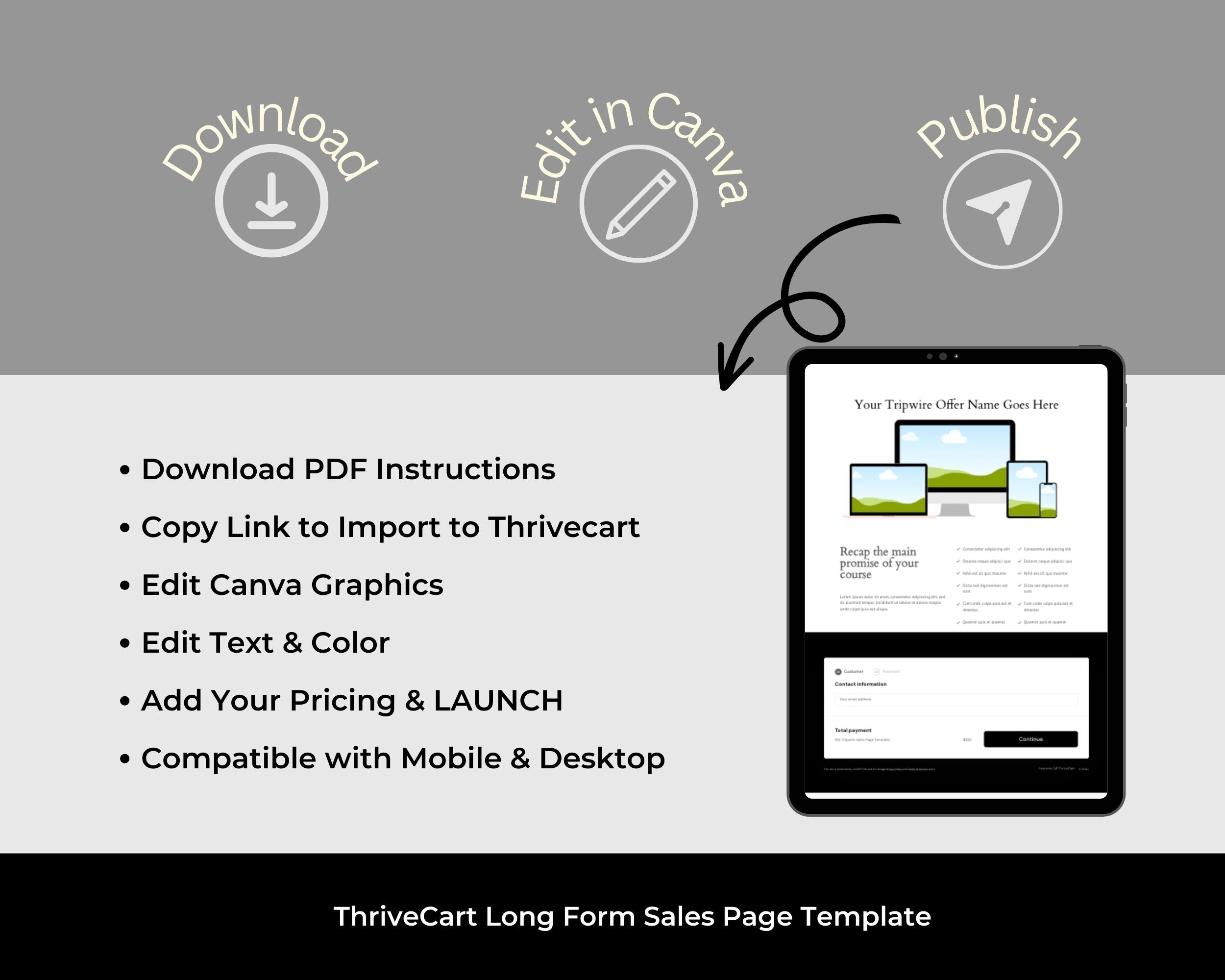 Tripwire Black & White Sales Page Template in ThriveCart