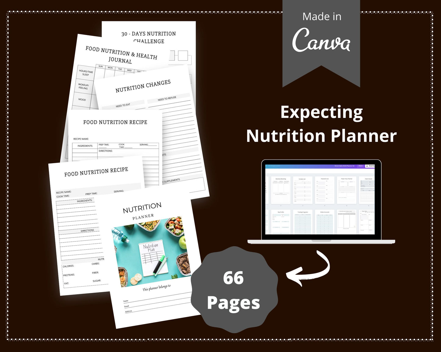 Nutrition Planner in Canva | Canva Template Pack | Nutrition Journal Template | Commercial Use