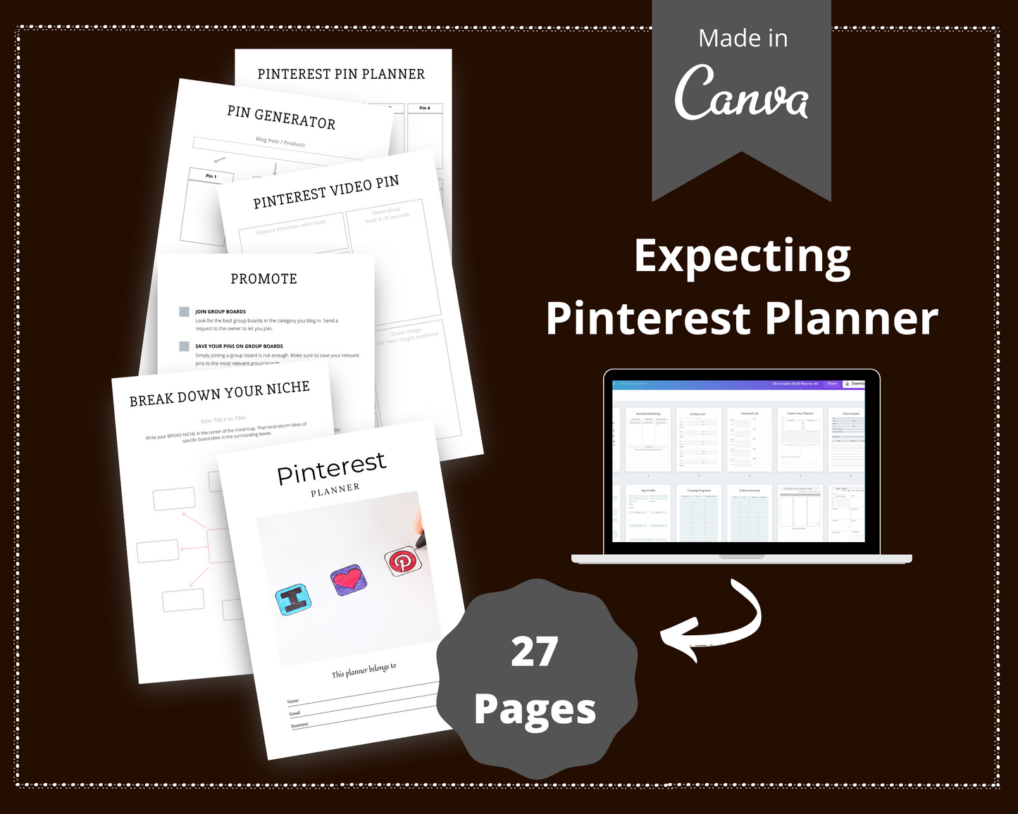 Editable Pinterest Planner Template in Canva | Commercial Use