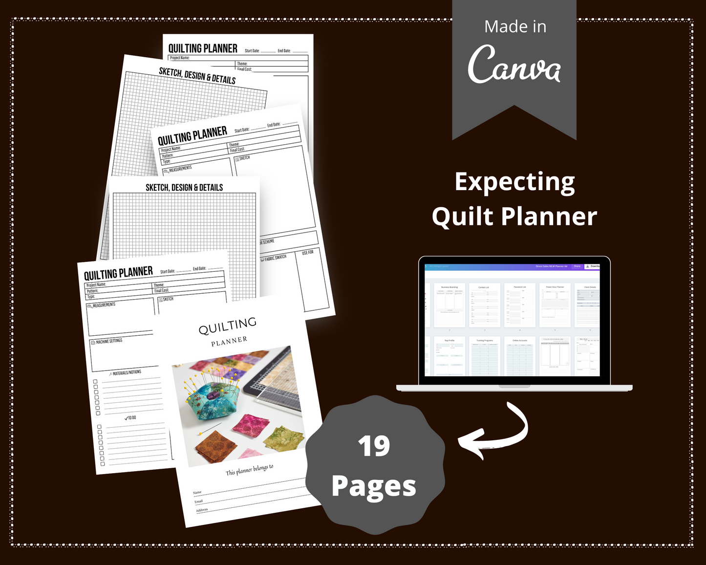 Editable Quilt Planner in Canva | Canva Template Pack | Commercial Use