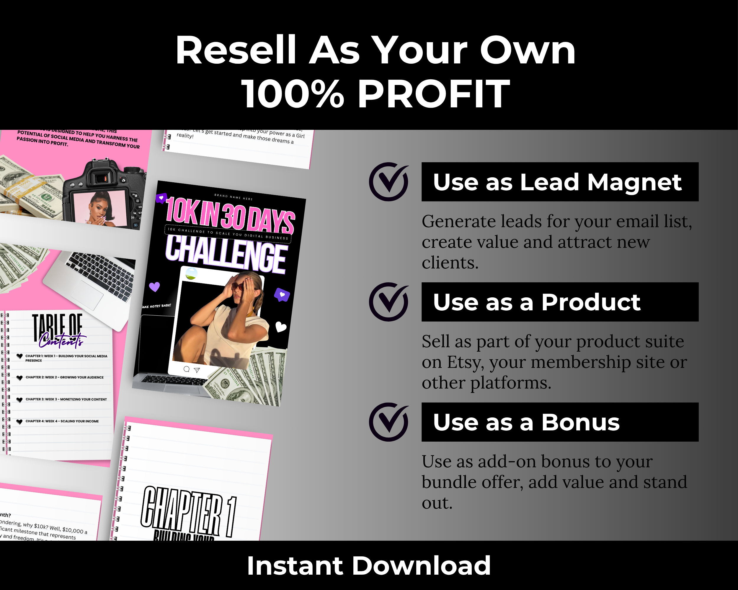 $10K Challenge in 30 Days Ebook in Canva with PLR, MRR Rights
