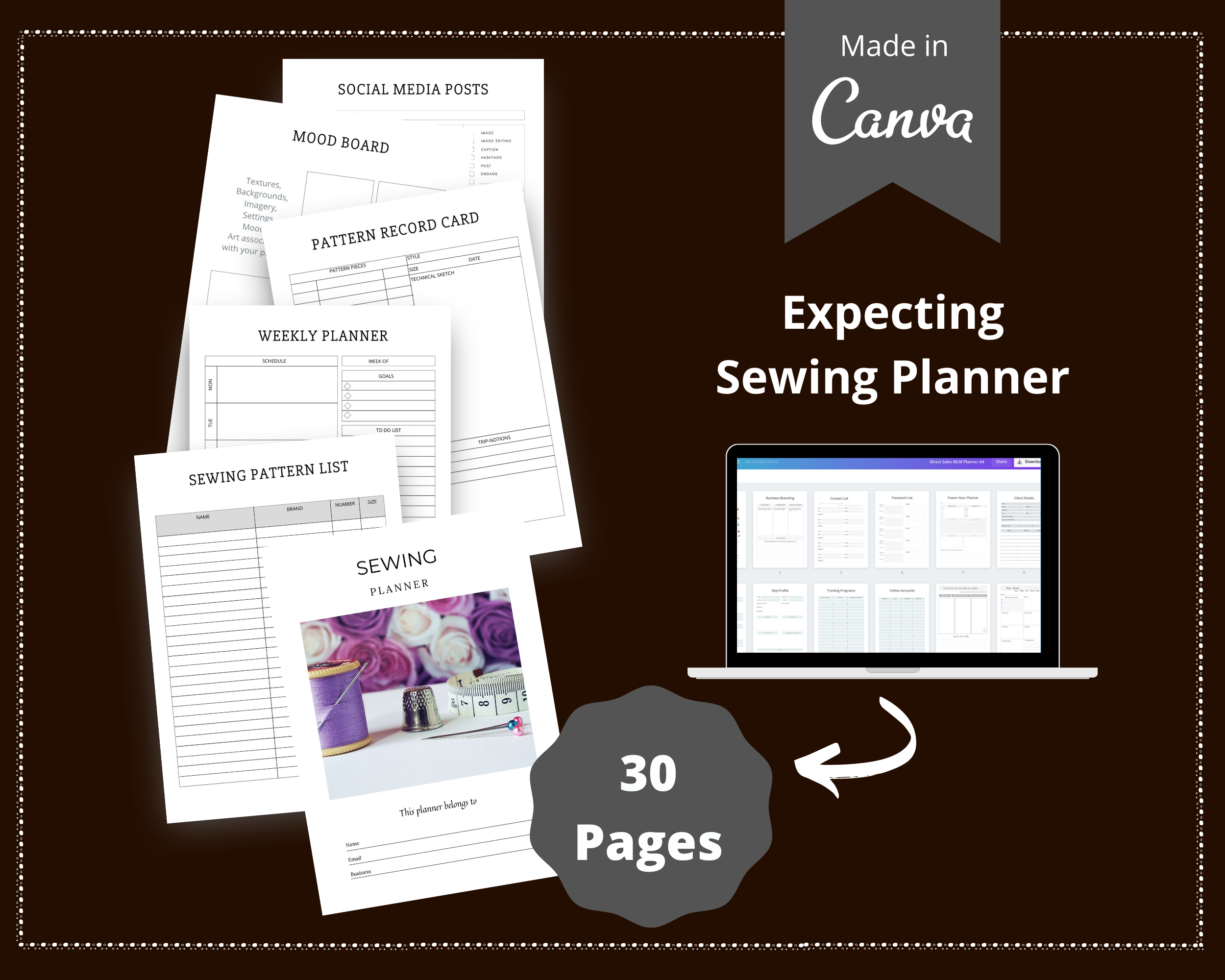 Editable Sewing Planner in Canva | Canva Template Pack | Sewing Business Planner Canva | Commercial Use