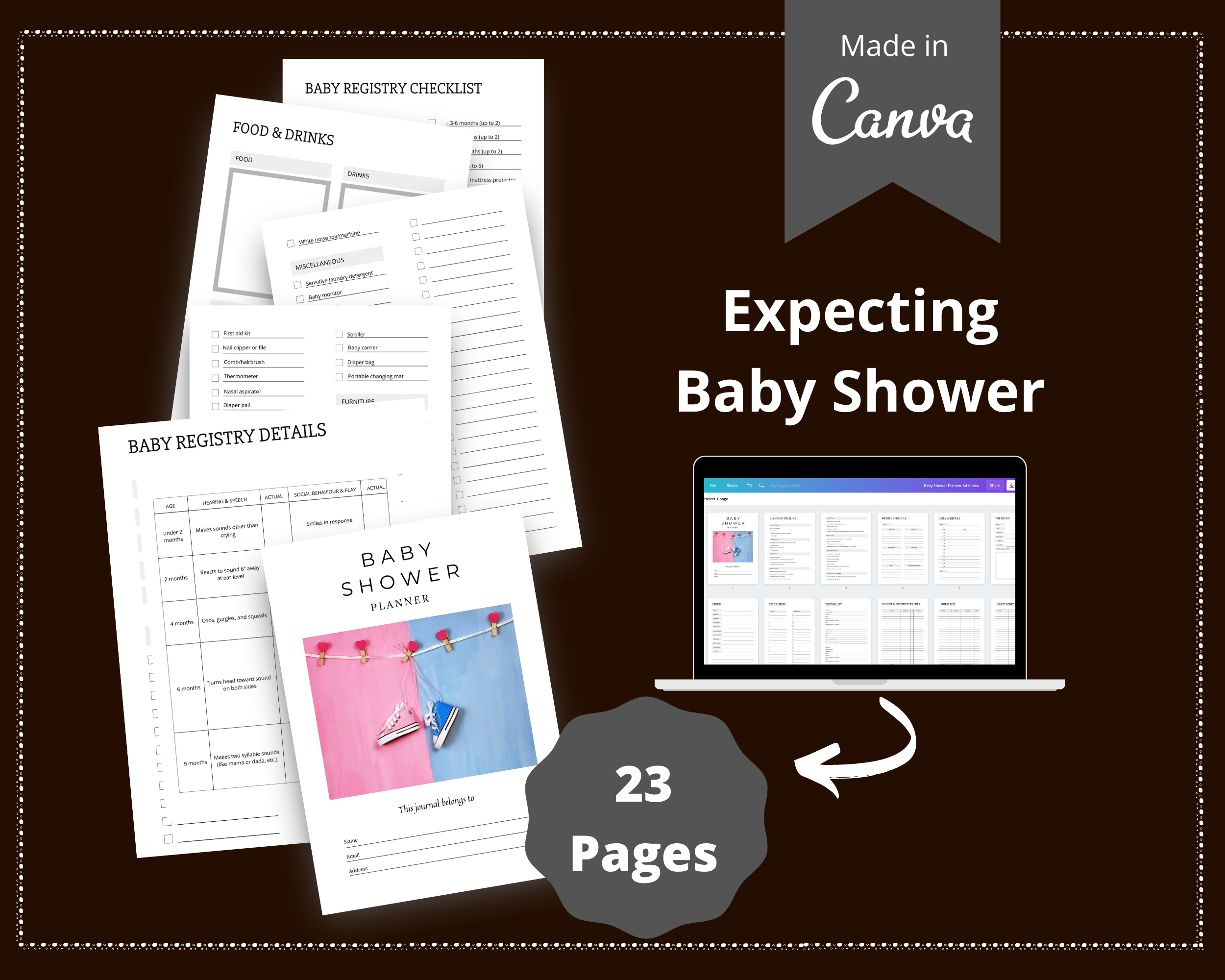 Editable Baby Shower Planner Templates in Canva | Commercial Use