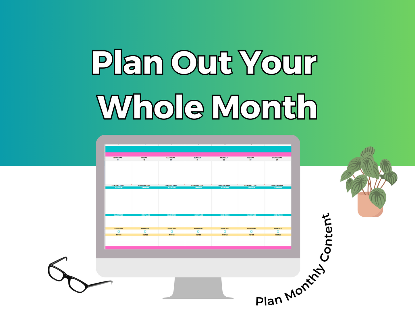 Monthly Content Calendar Planner Google Spreadsheet | Simple Monthly Content Calendar Google Sheets