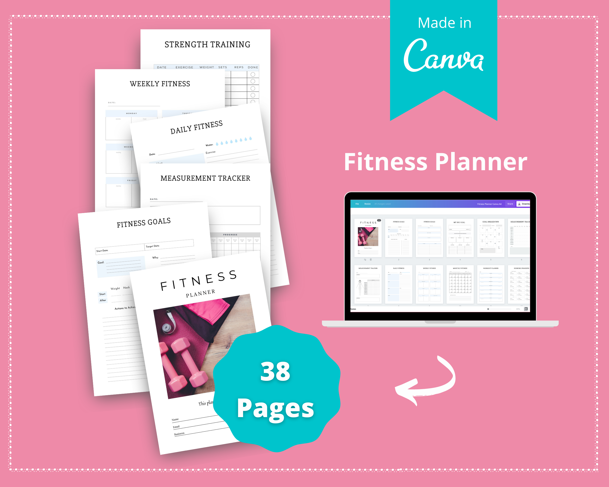 Editable Fitness Planner in Canva | Commercial Use