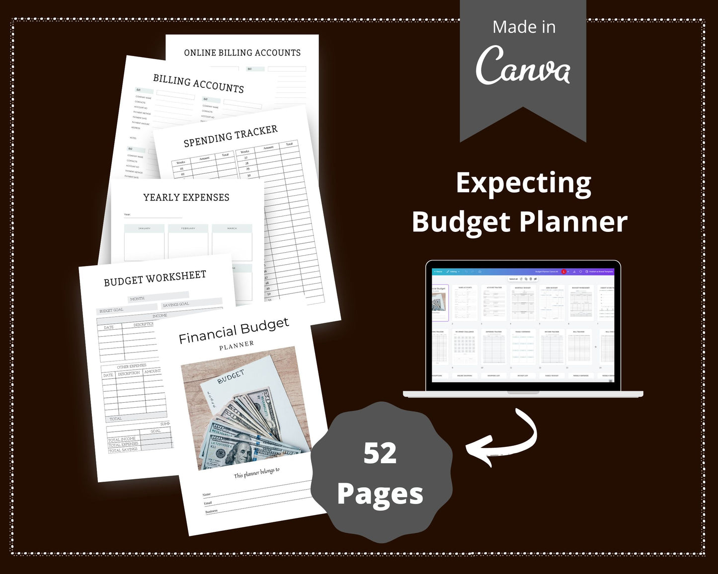 Financial Budget Planner | Done For You Planner Canva Templates PLR Digital Download | Commercial Use