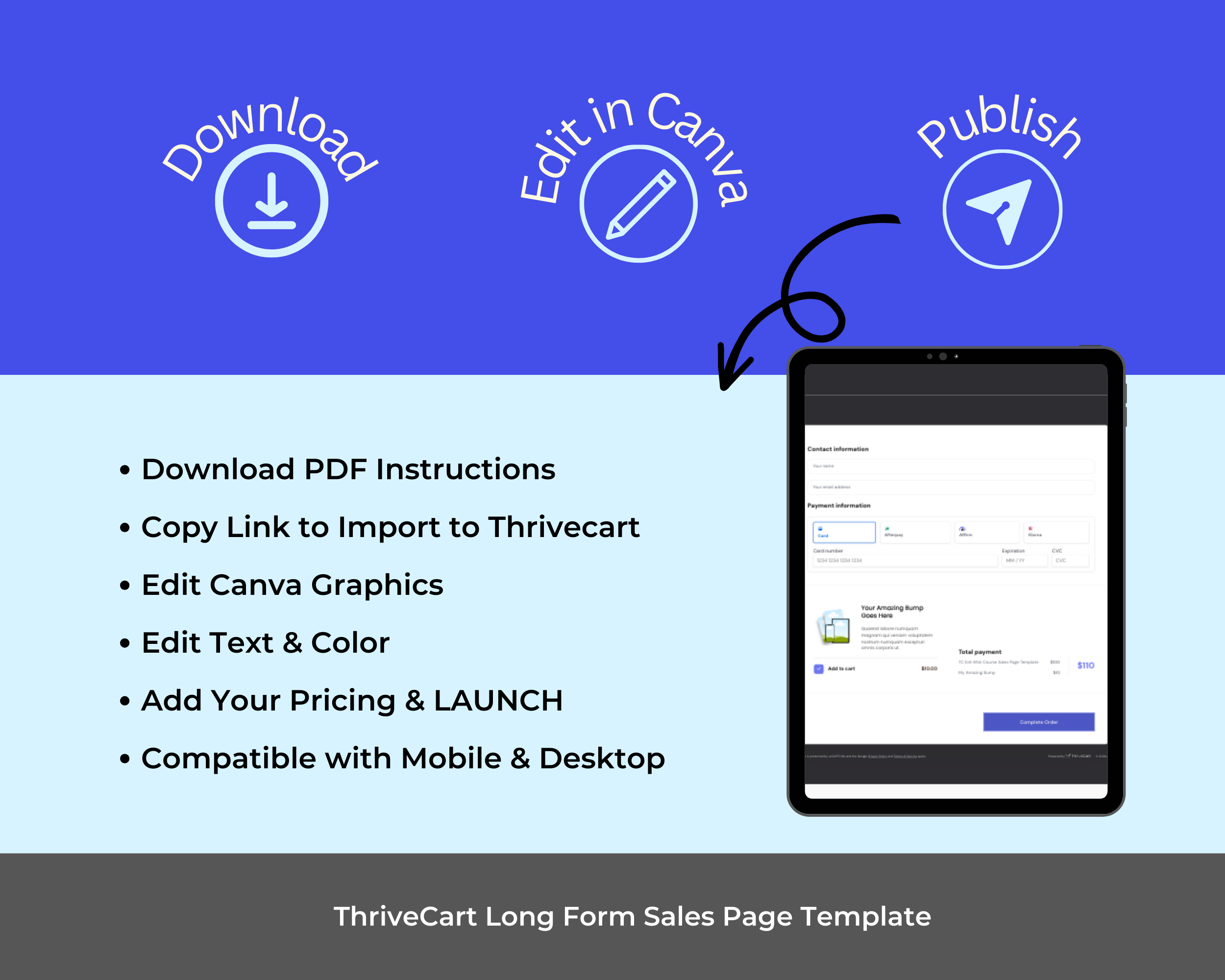 Glowing Blue Sales Page Template in ThriveCart