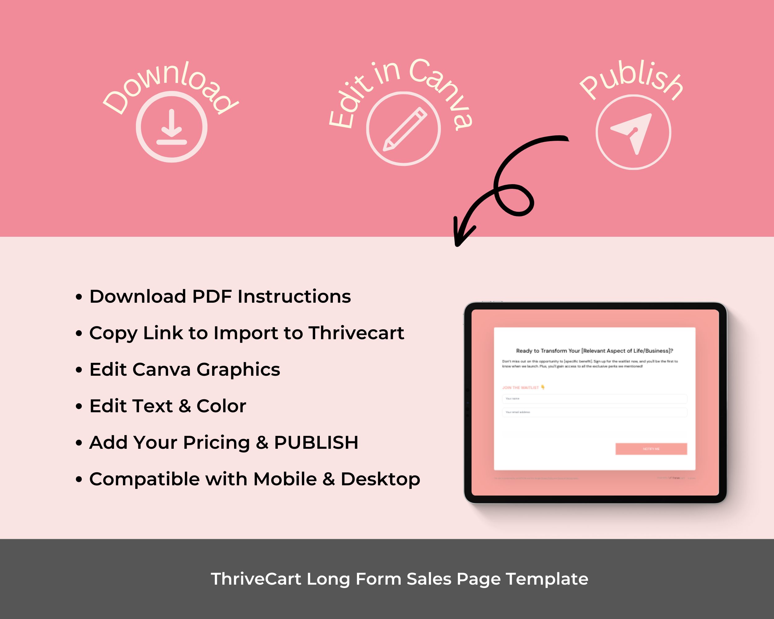 Waitlist in Pink Sales Page Template in ThriveCart