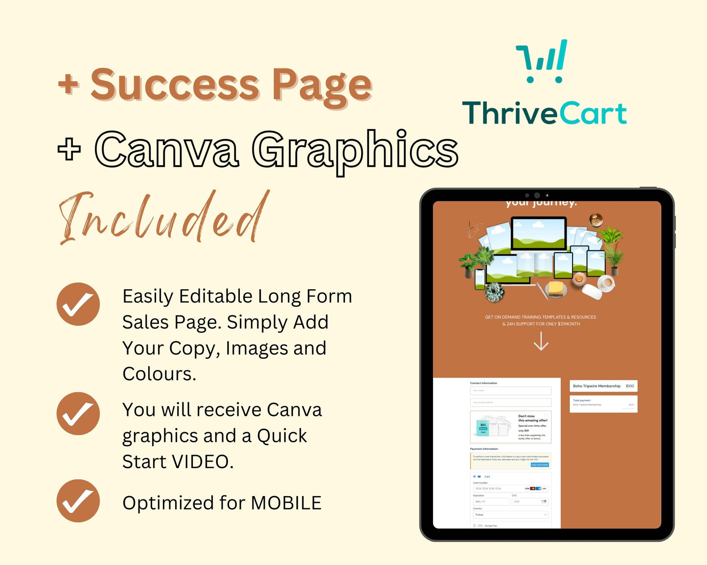 Boho Tripwire Membership Sales Page Template in ThriveCart