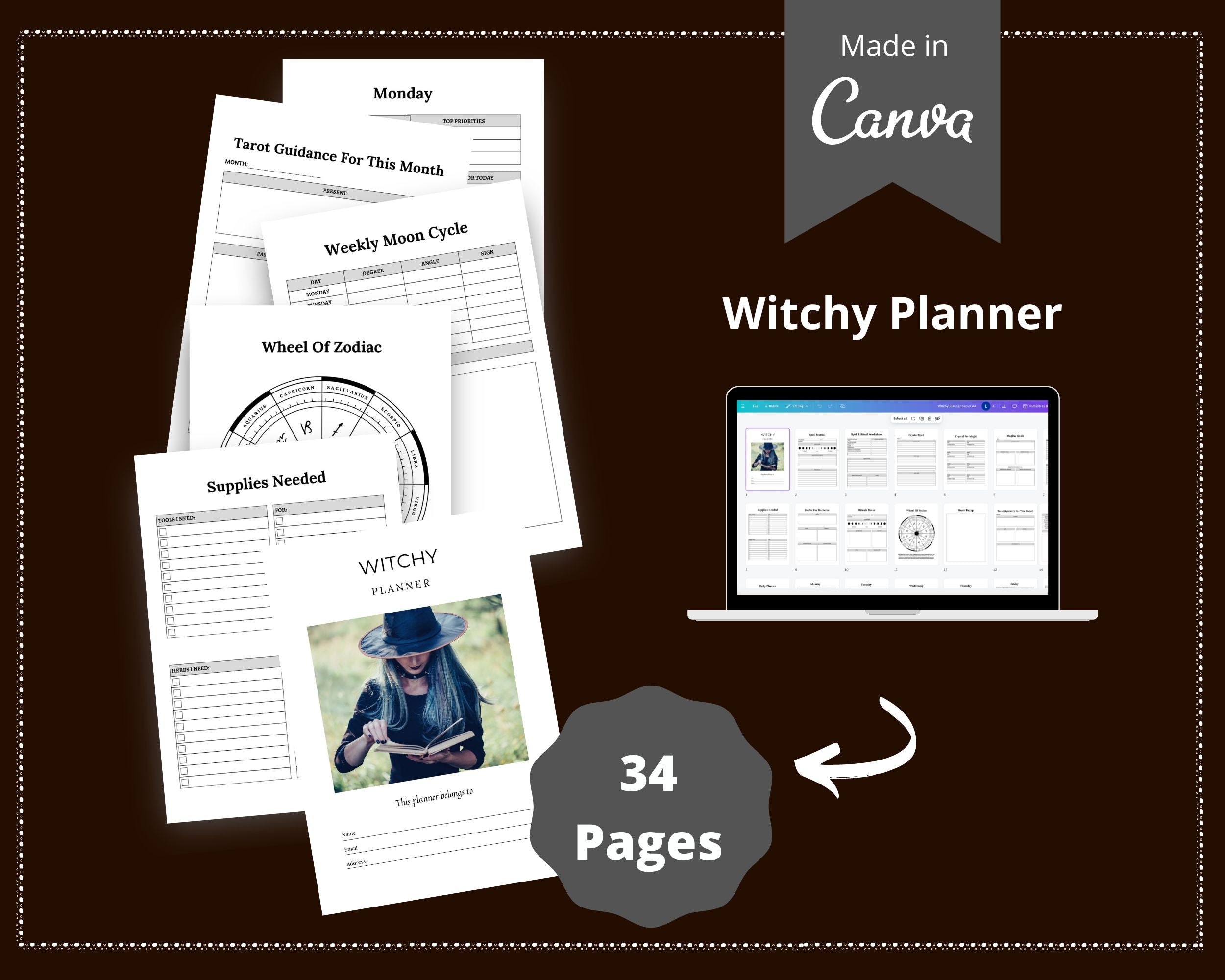 Editable Witchy Planner in Canva | Commercial Use