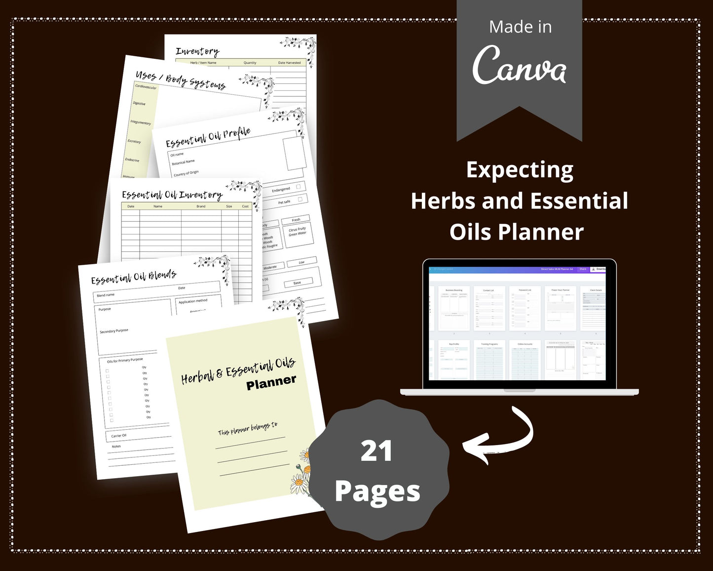 Herbs and Essential Oils Planner in Canva | Canva Template Pack | Herbs and Essential Oils Journal Template | Commercial Use