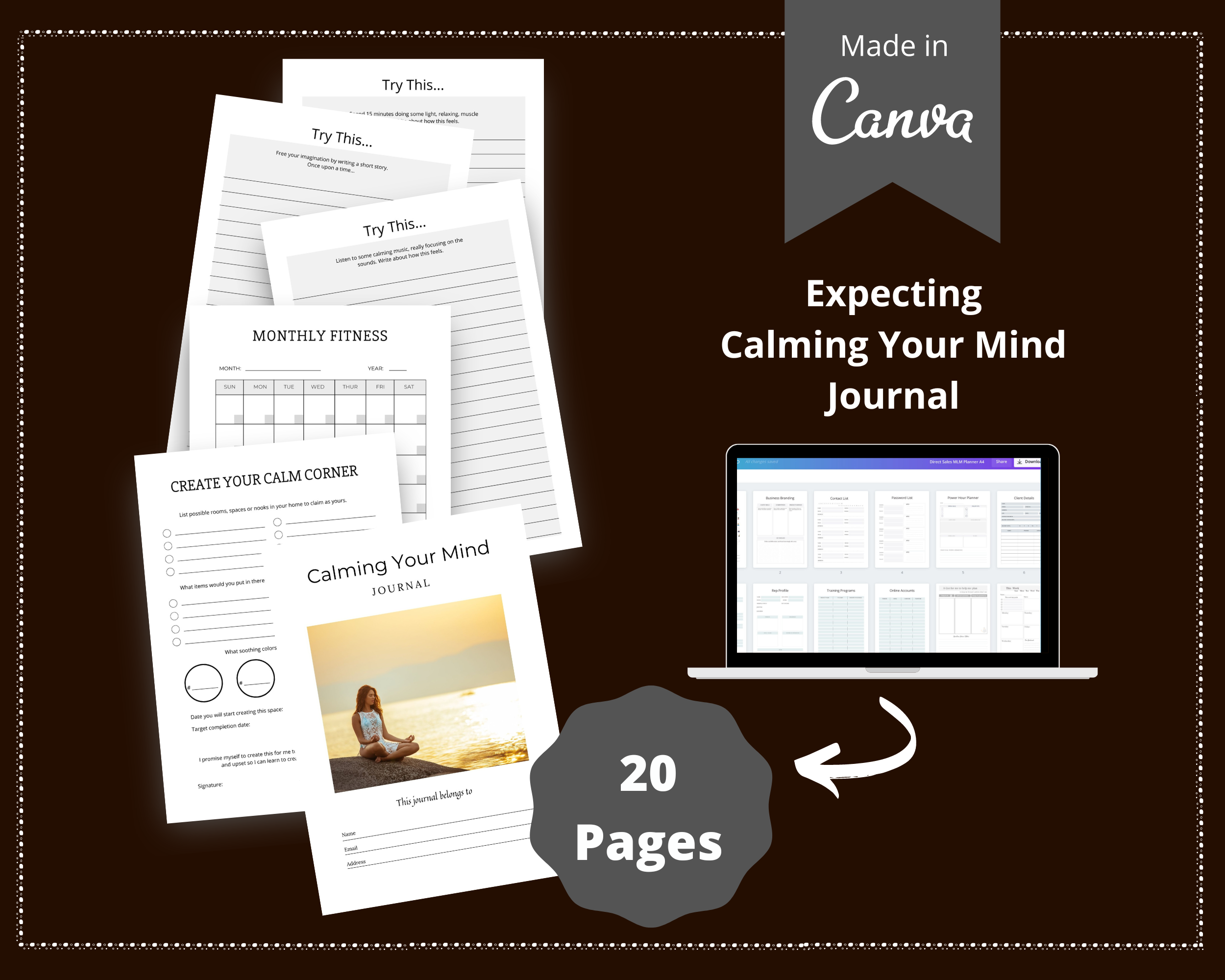 Editable Calming Your Mind Planner in Canva | Commercial Use