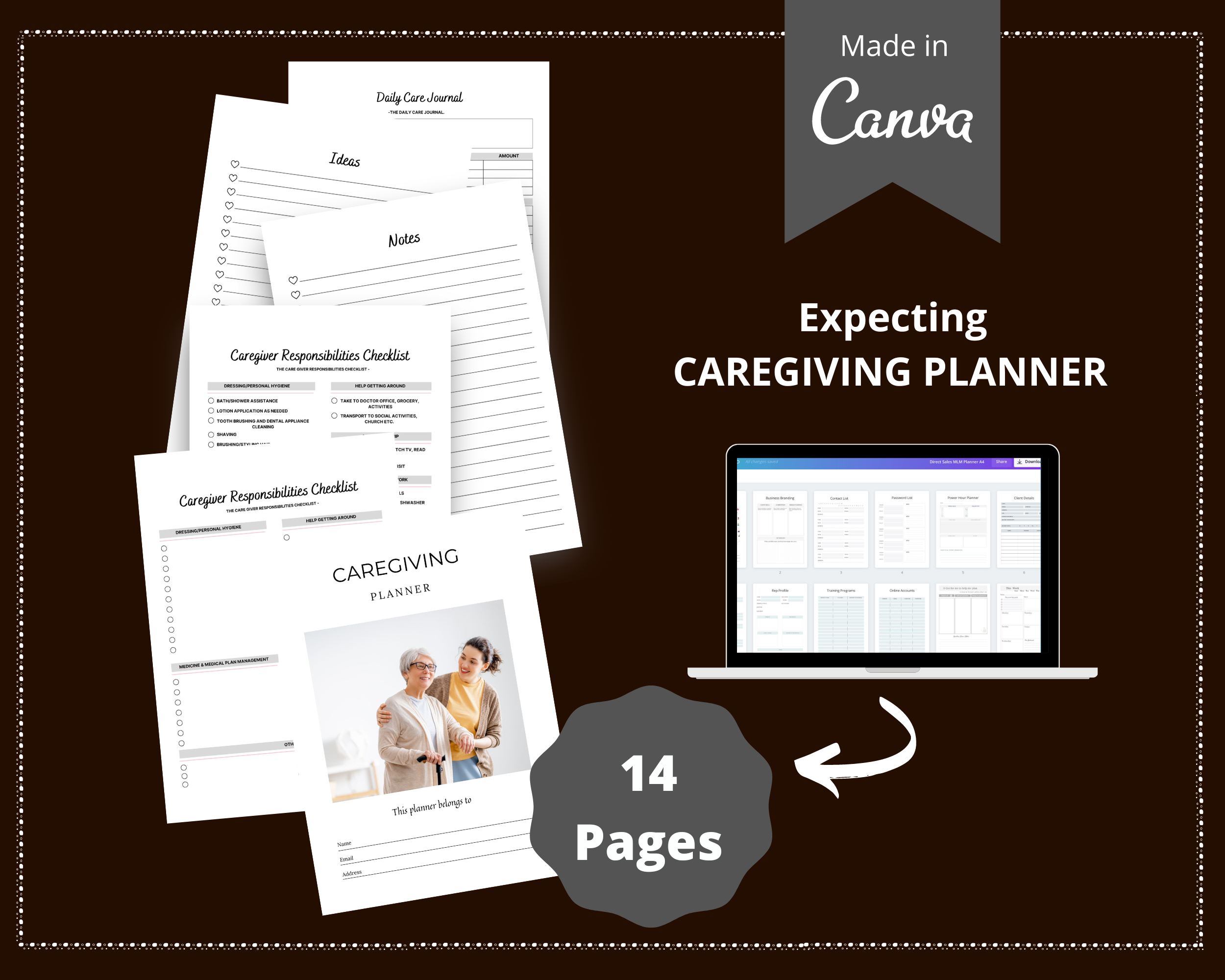 Editable Caregiver Planner in Canva | Canva Template Pack | Commercial Use