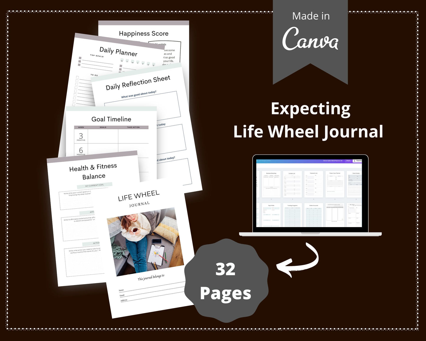 Life Wheel Journal in Canva | Canva Template Pack | Commercial Use