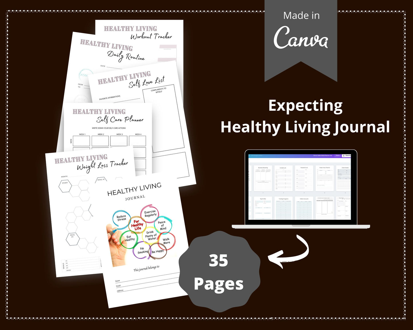 Healthy Living Journal in Canva | Canva Template Pack | Healthy Living Planner Template | Commercial Use
