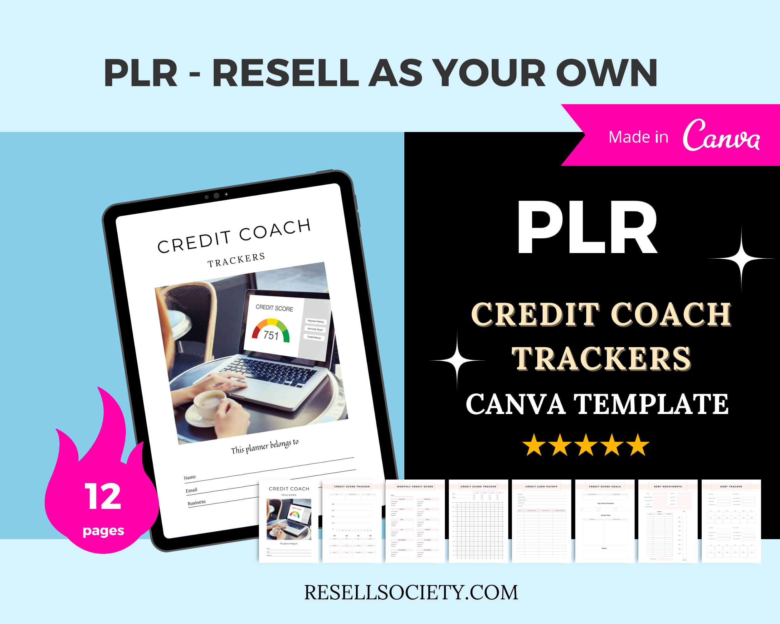 Credit Score Trackers Canva Templates | Commercial Use | Customizable Credit Repair Trackers