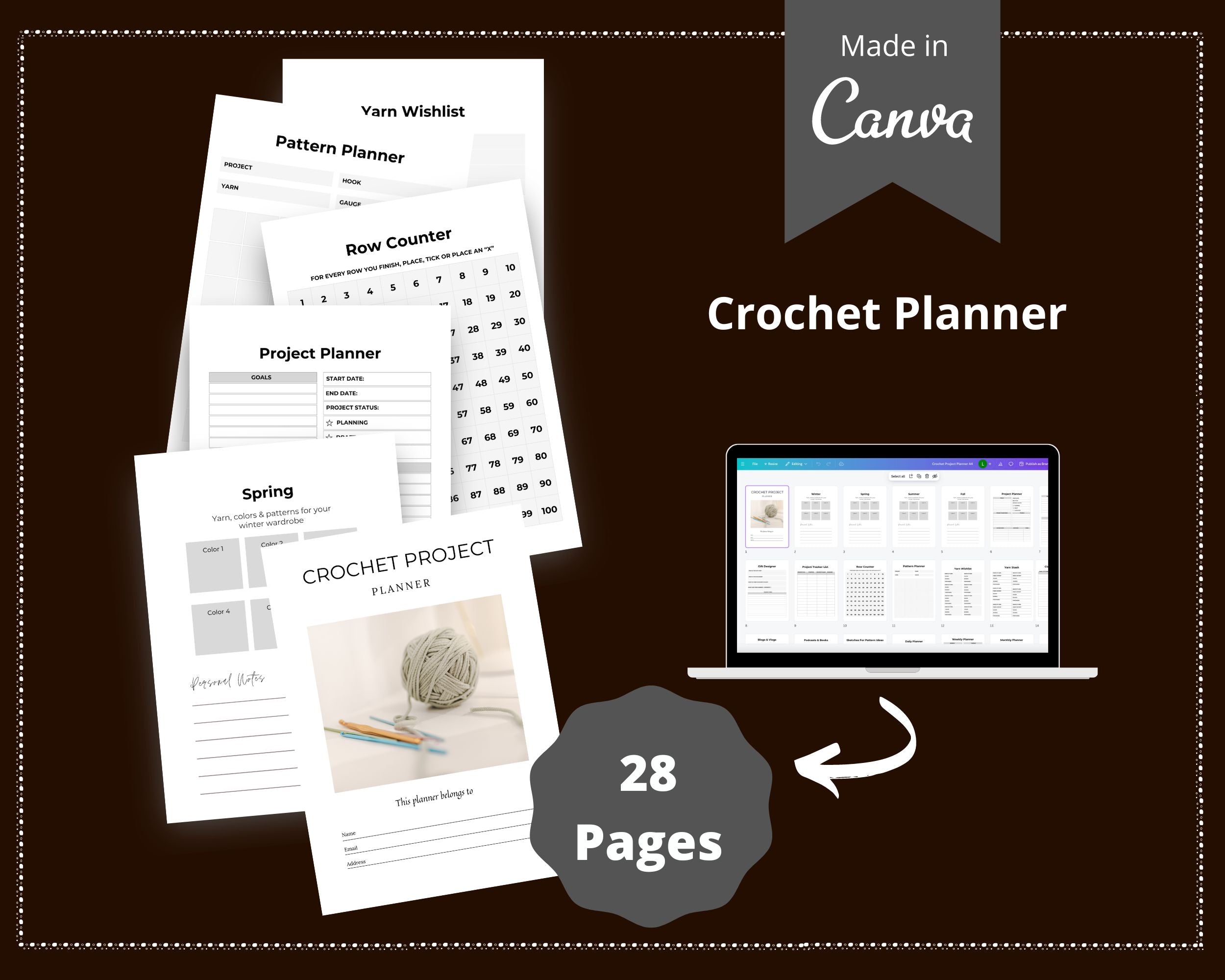 Editable Crochet Planner in Canva | Canva Template Pack | Commercial Use