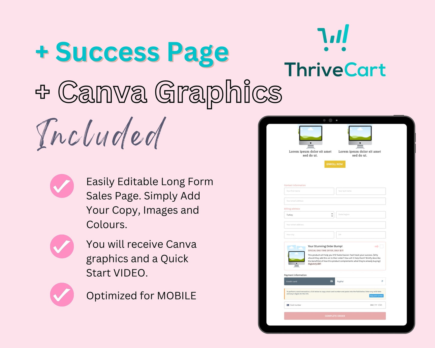Pink and Gold Sales Page Template in ThriveCart