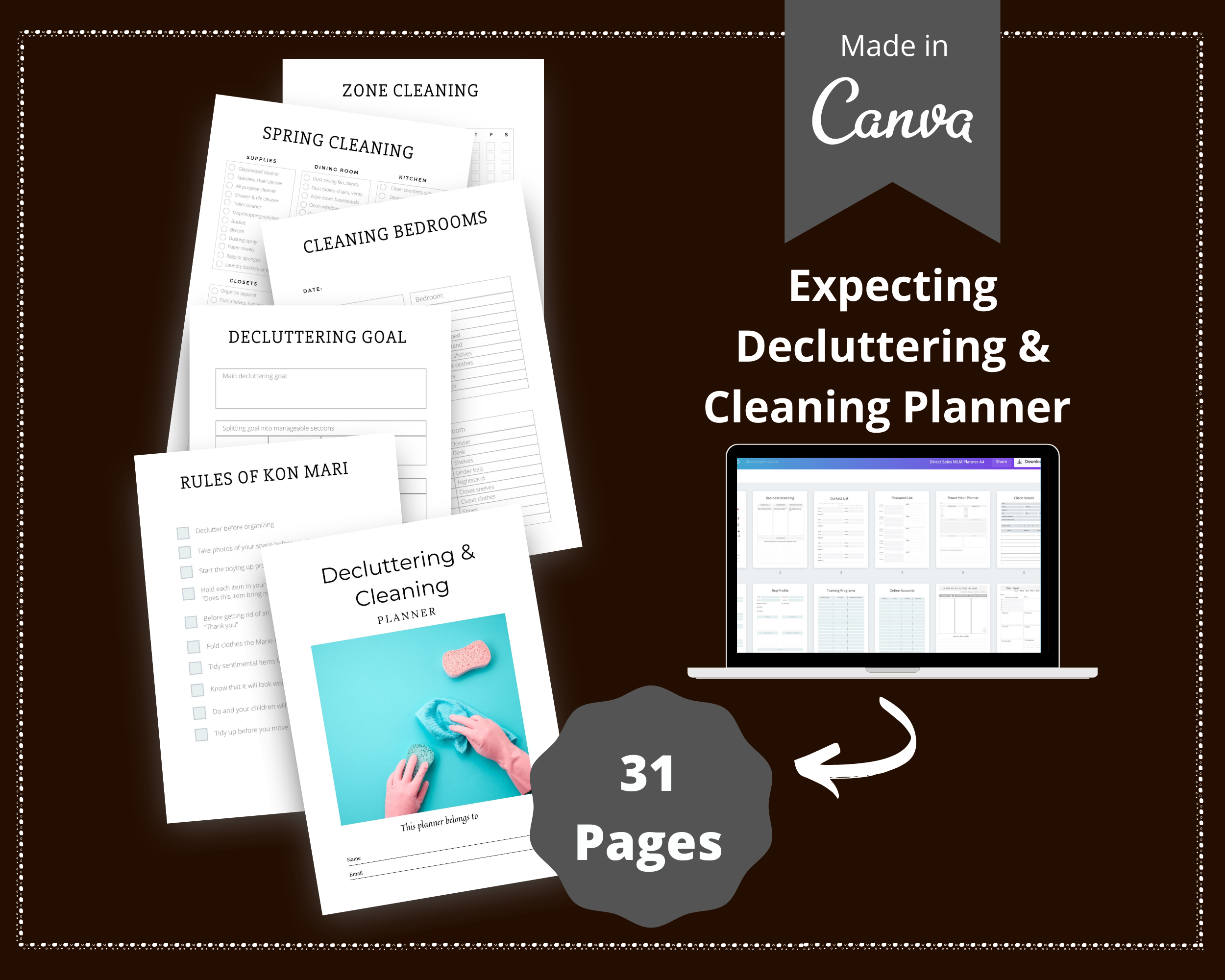 Editable Cleaning Planner in Canva | Canva Template Pack | Commercial Use